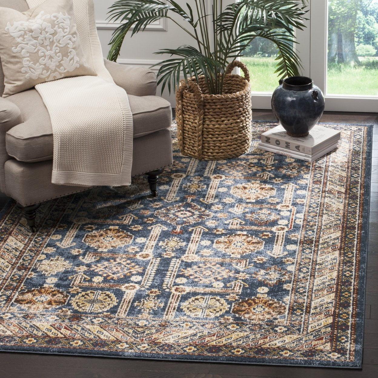 Bijar BIJ653 Power Loomed Indoor Runner Rug - Royal/Ivory - 2'3"x4' - Safavieh