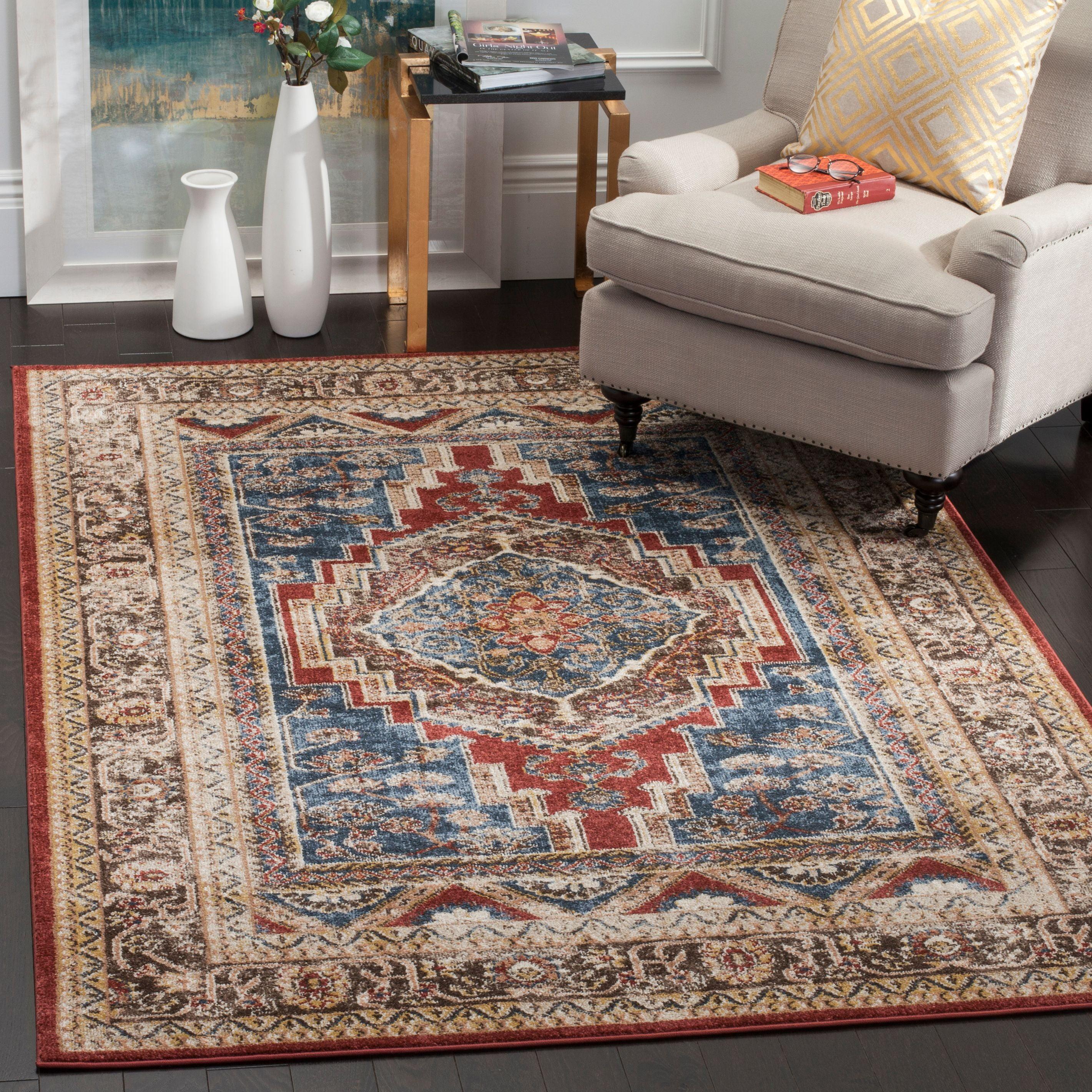 Bijar Blue and Brown 8' x 10' Synthetic Area Rug