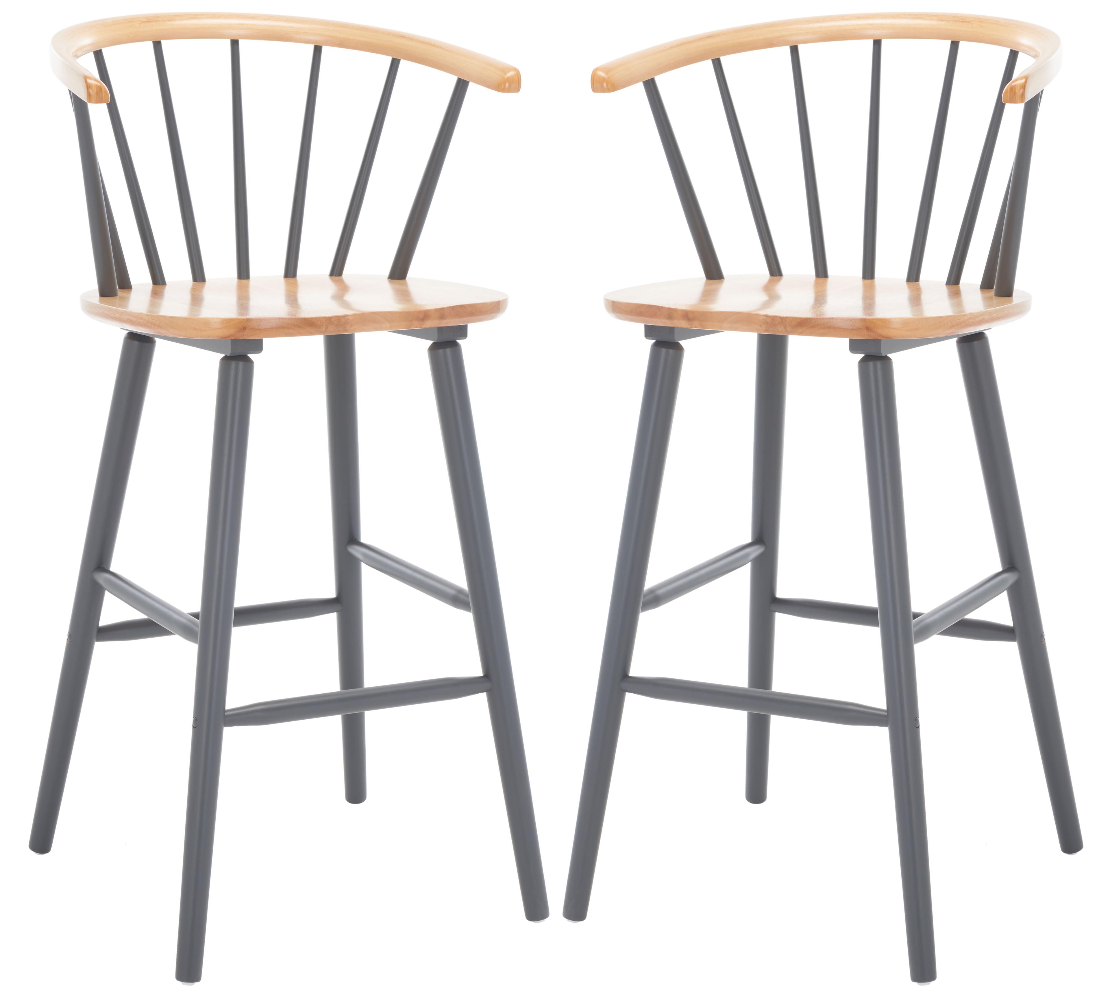 Natural and Grey Windsor Bar Stools with Graduated Legs, Set of 2