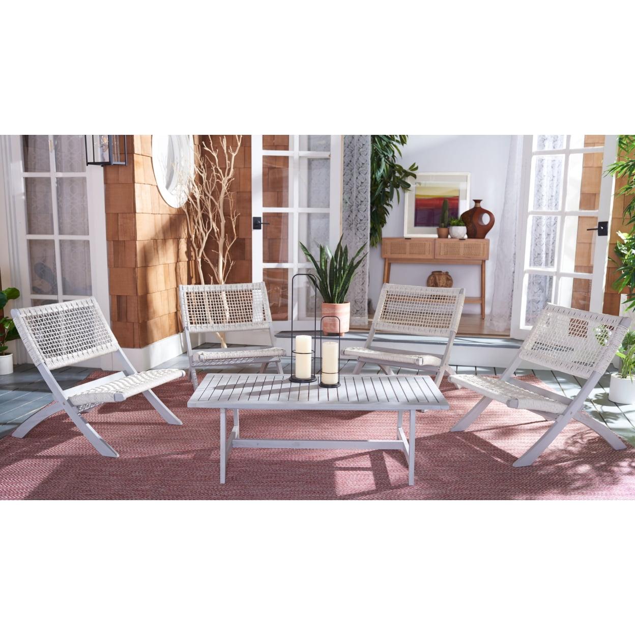 Colonial Grey Woven Rattan 5-Piece Outdoor Coffee Set