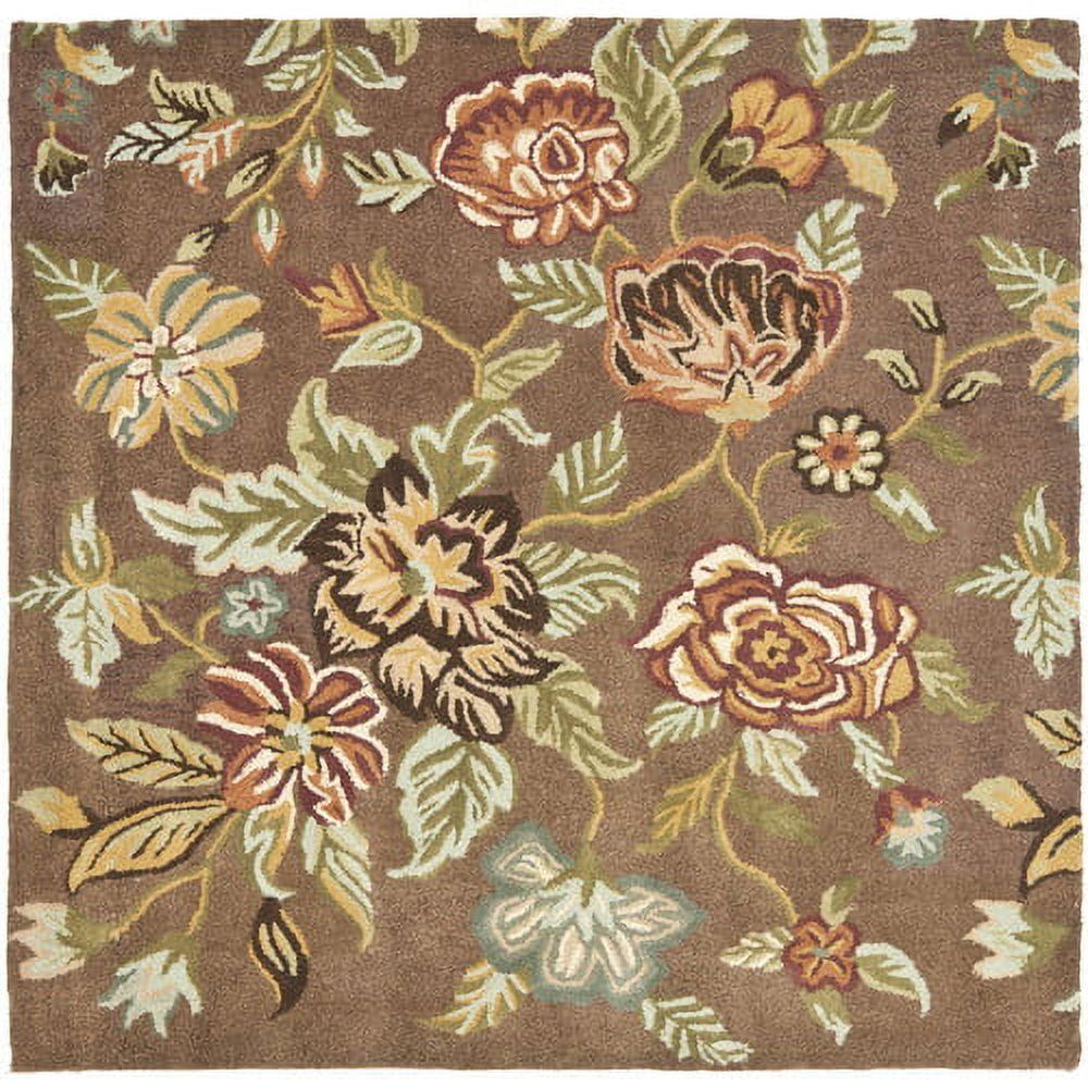 Emrick Hand Hooked Wool/Cotton/Latex Floral Rug in Brown