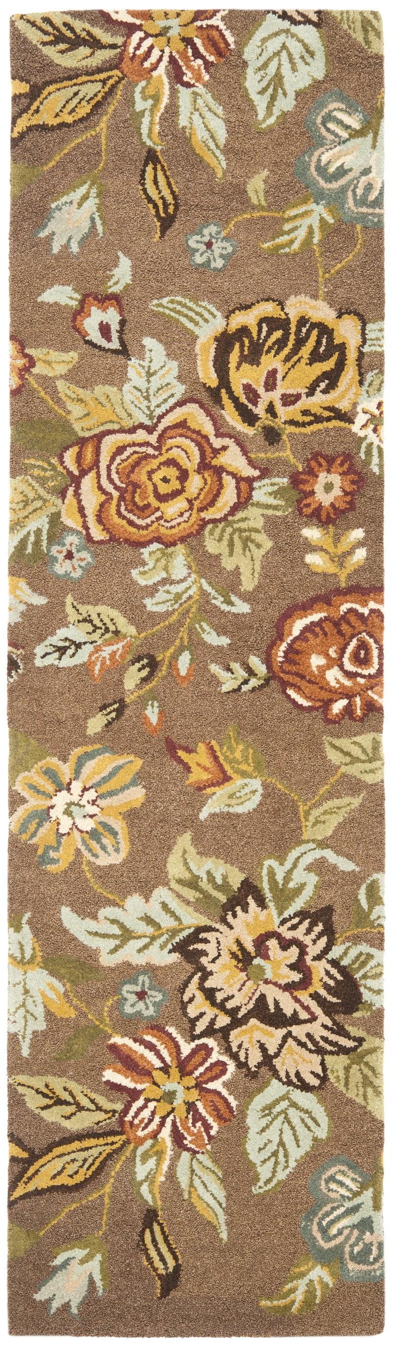 Ivory Floral Handmade Wool Tufted Runner Rug