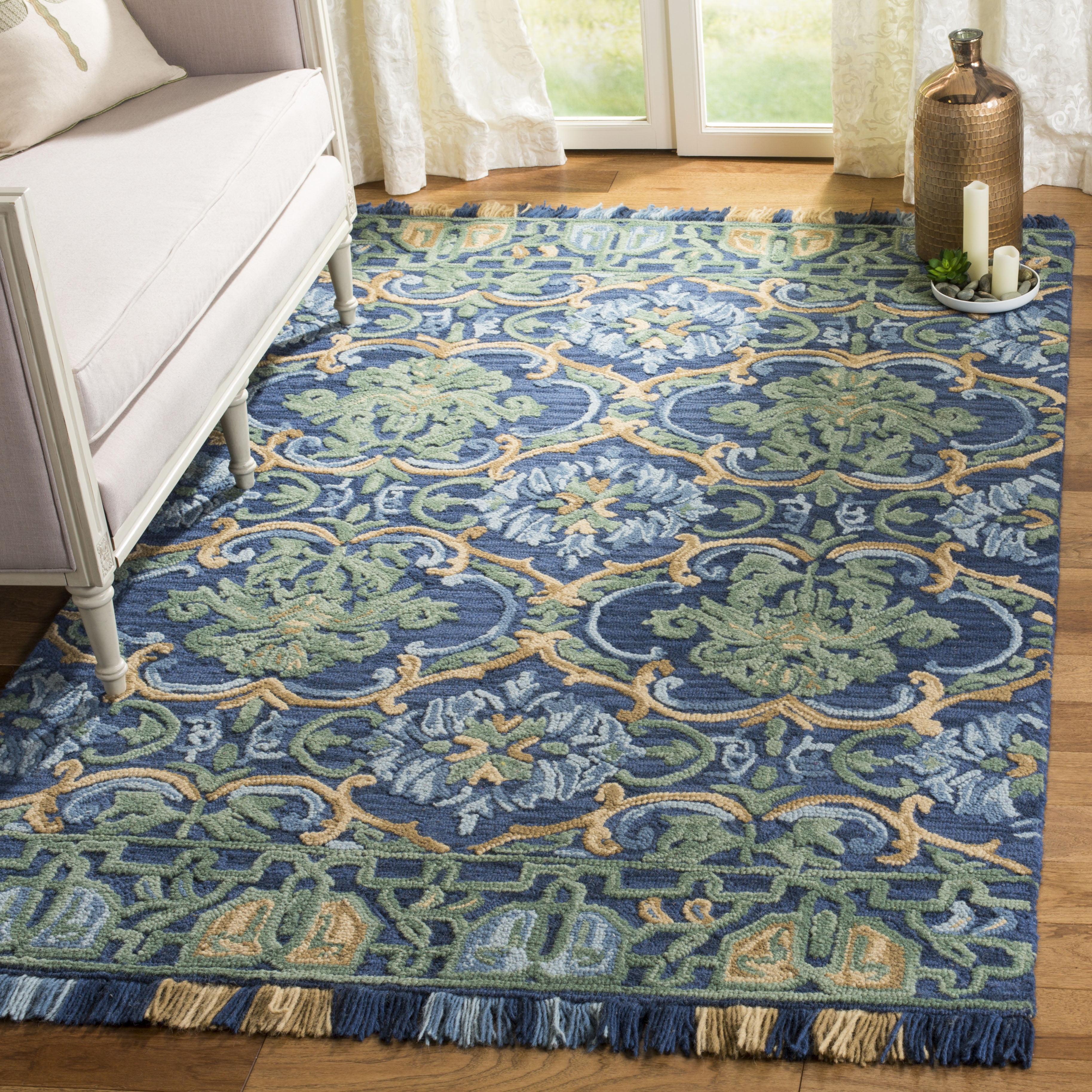 Handmade Tufted Wool Floral Blue 9' x 12' Area Rug