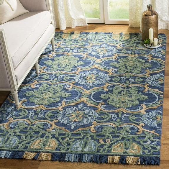Blossom BLM422 Hand Tufted Area Rug - Navy/Green - 8'9"x11'9" - Safavieh..
