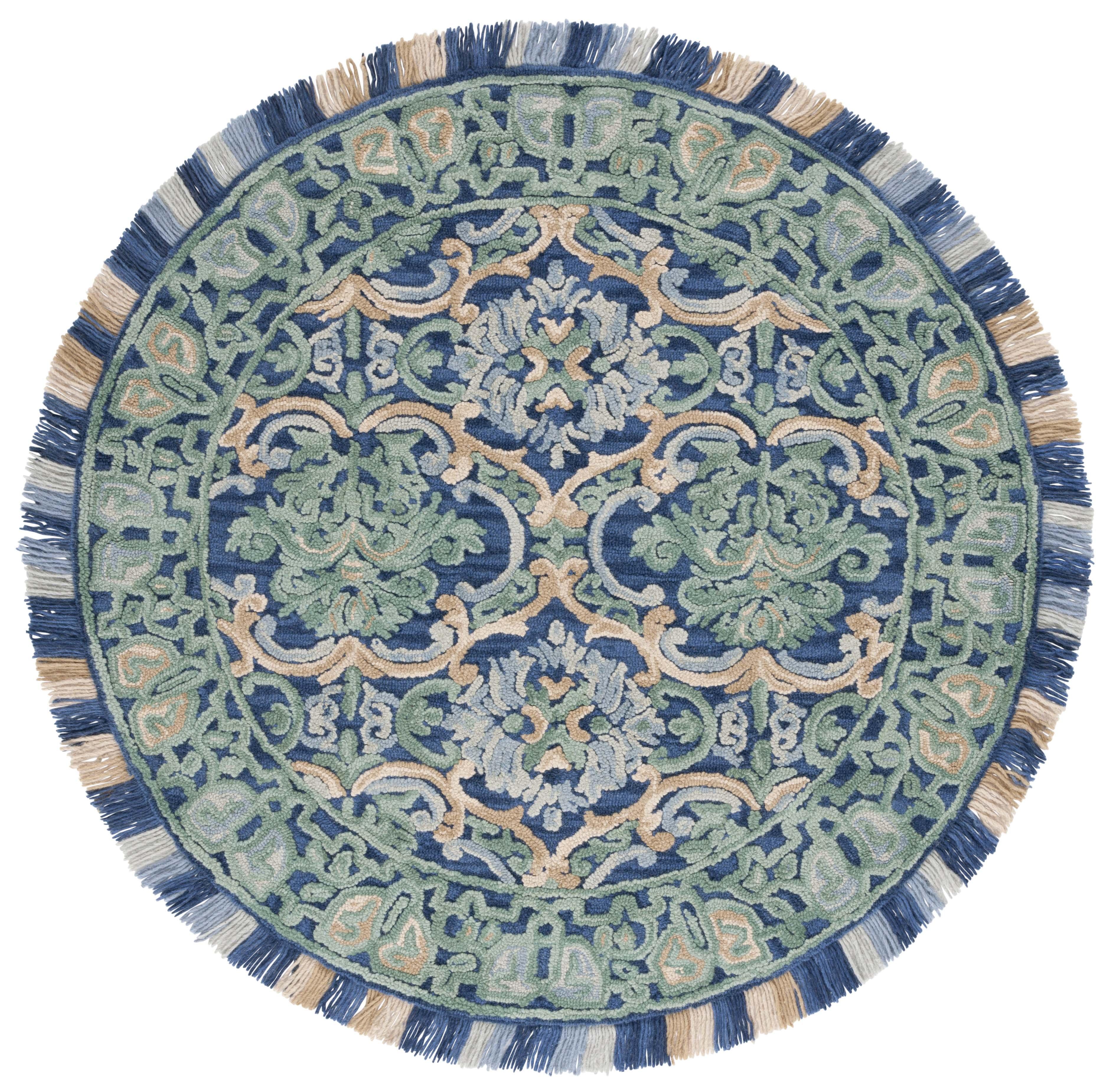 SAFAVIEH Blossom Abram Geometric Area Rug, Navy/Green, 10' x 10' Round