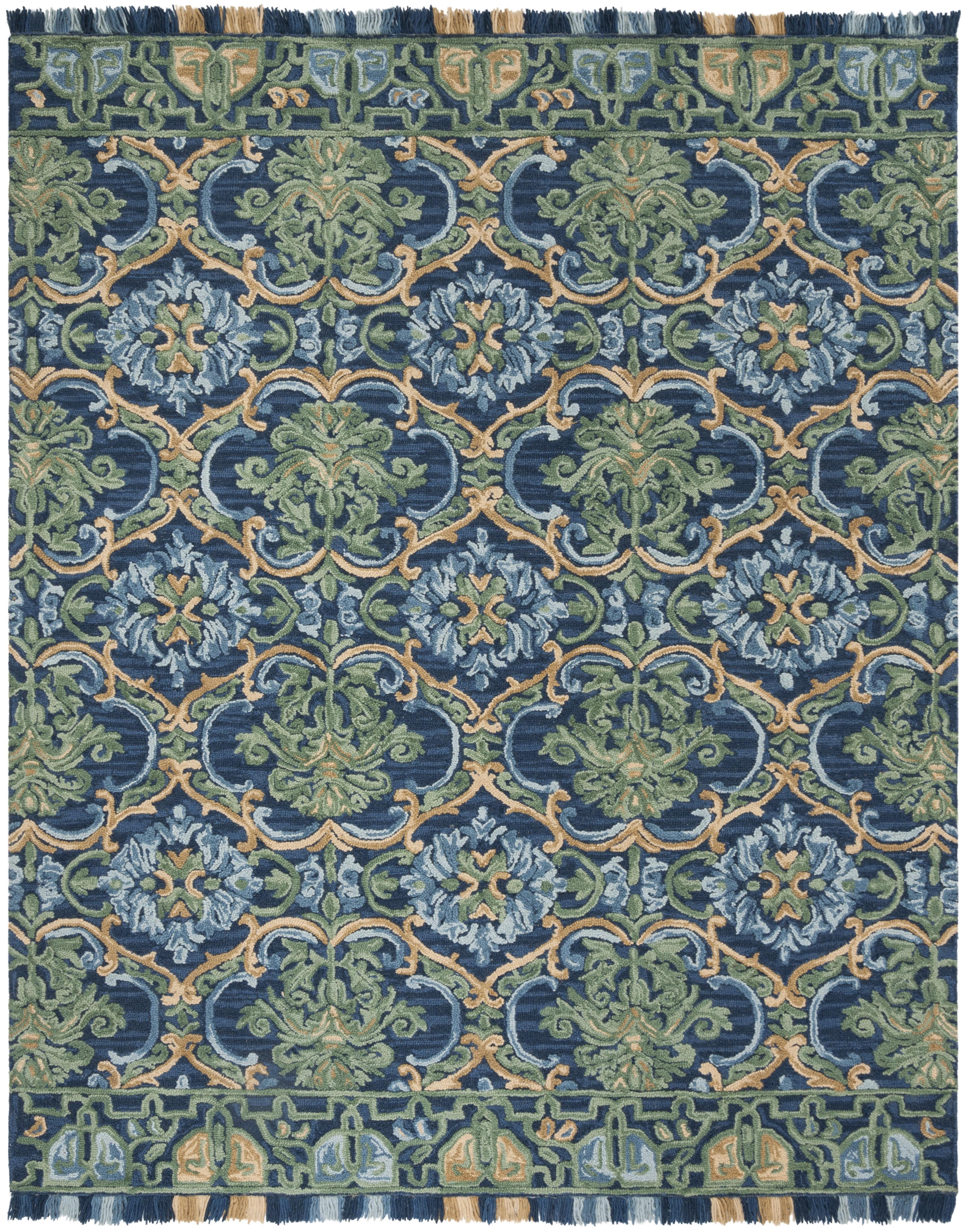 SAFAVIEH Blossom Abram Geometric Area Rug, Navy/Green, 11' x 15'