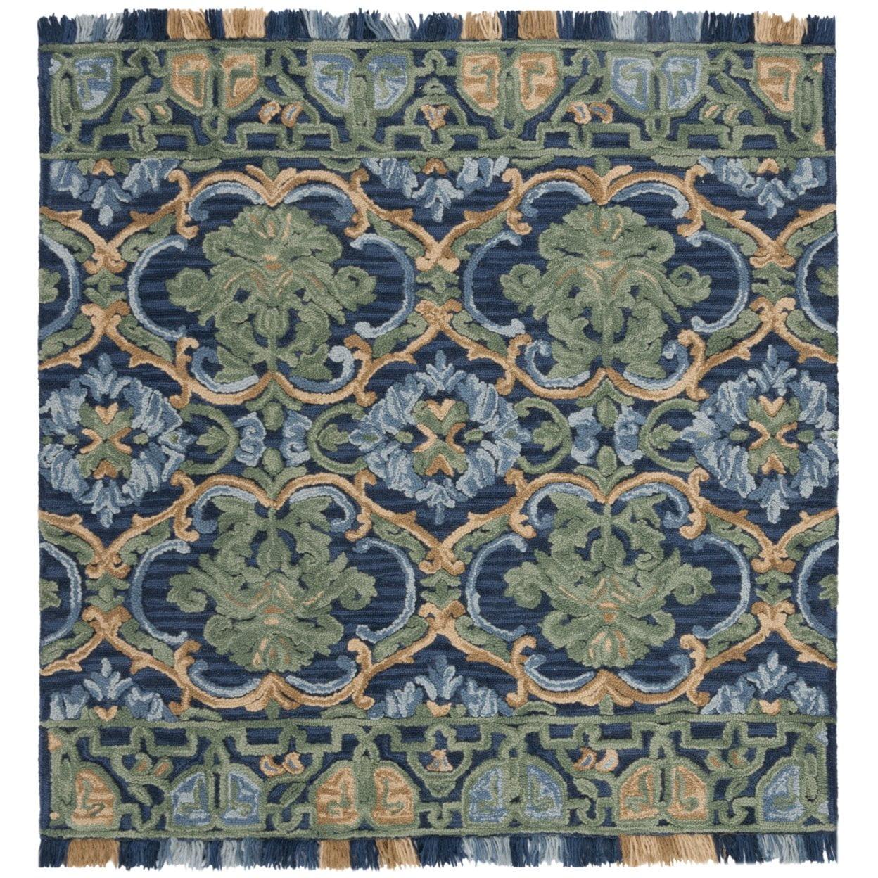 SAFAVIEH Blossom Abram Geometric Area Rug, Navy/Green, 8' x 8' Square