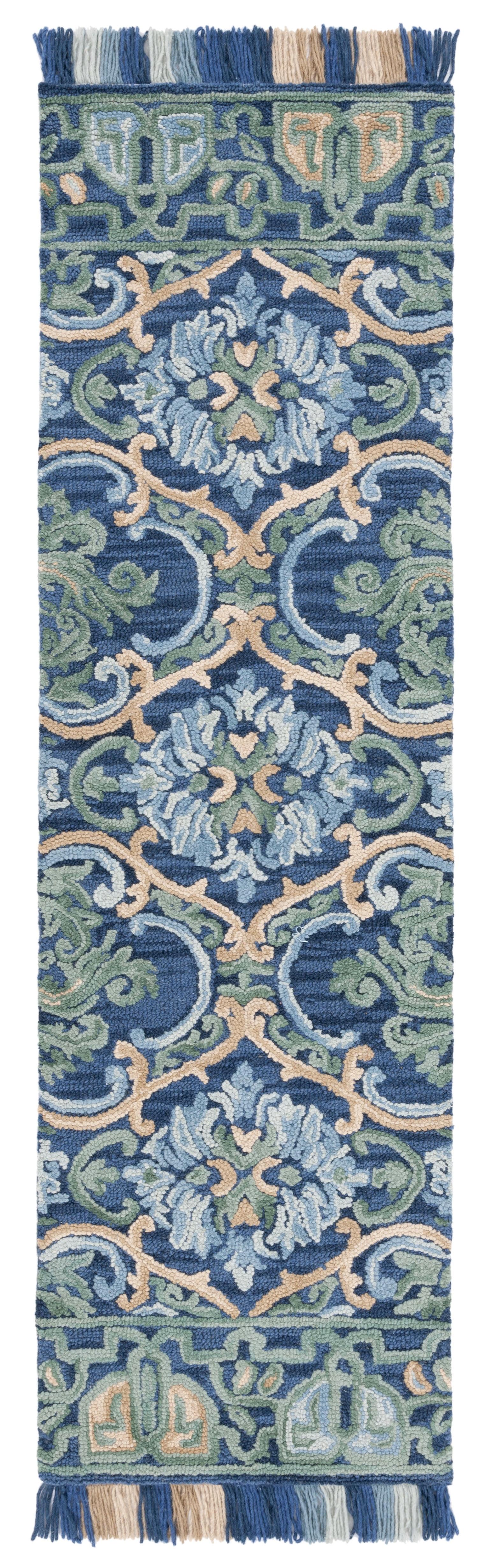 Blossom BLM422 Hand Tufted Runner Rug - Navy/Green - 2'3"x14' - Safavieh.