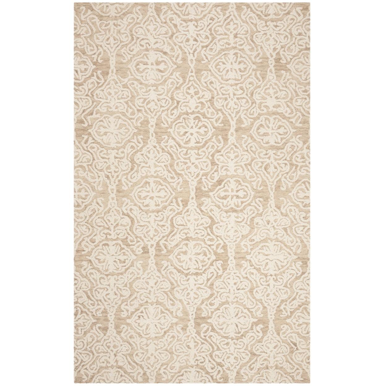 Beige and Ivory Floral Tufted Wool 6' x 9' Area Rug