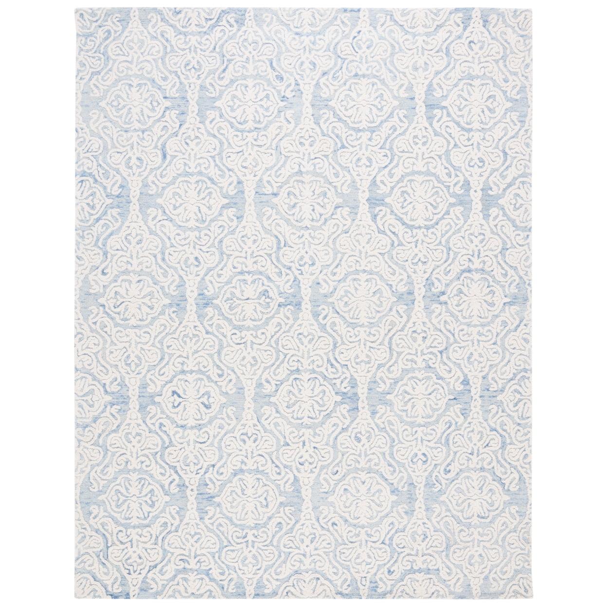 SAFAVIEH Blossom Asher Geometric Wool Area Rug, Blue/Ivory, 9' x 12'