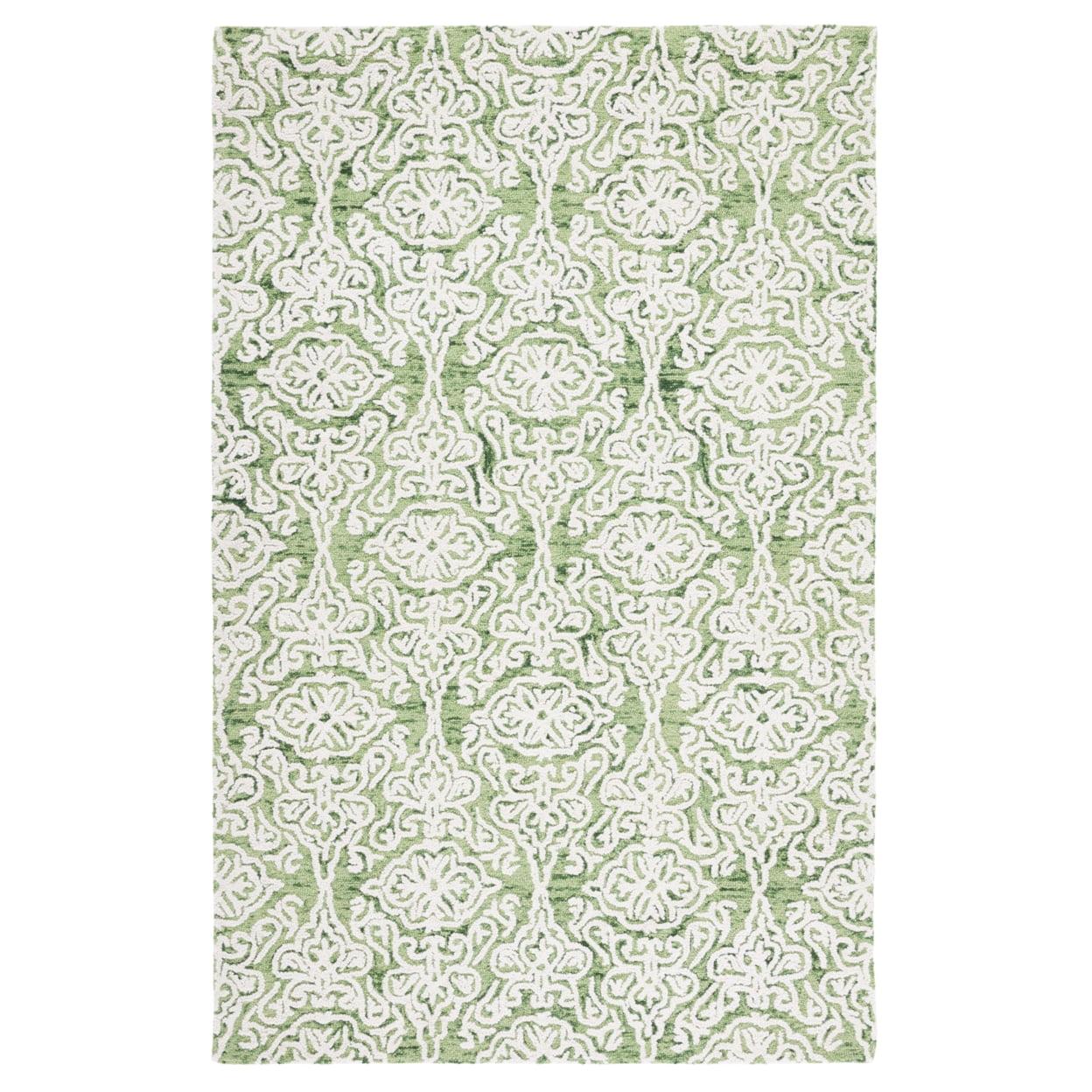 Ivory and Green Floral Handmade Wool Area Rug, 3' x 5'