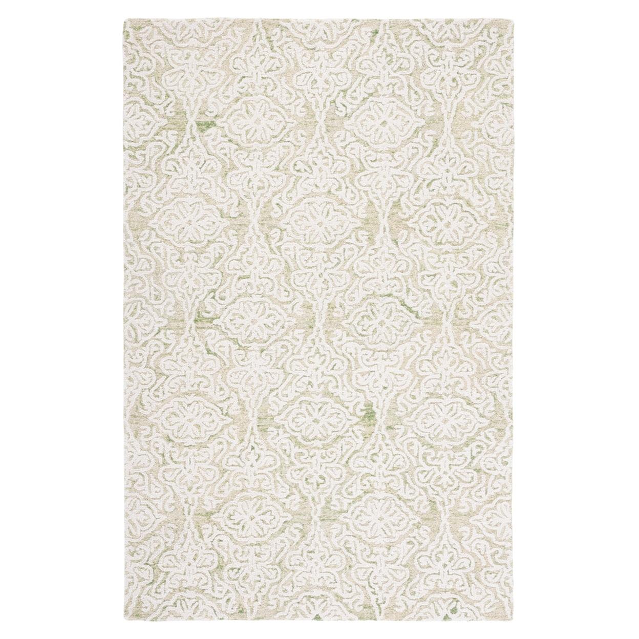 SAFAVIEH Blossom Asher Geometric Wool Area Rug, Light Green/Ivory, 5' x 8'