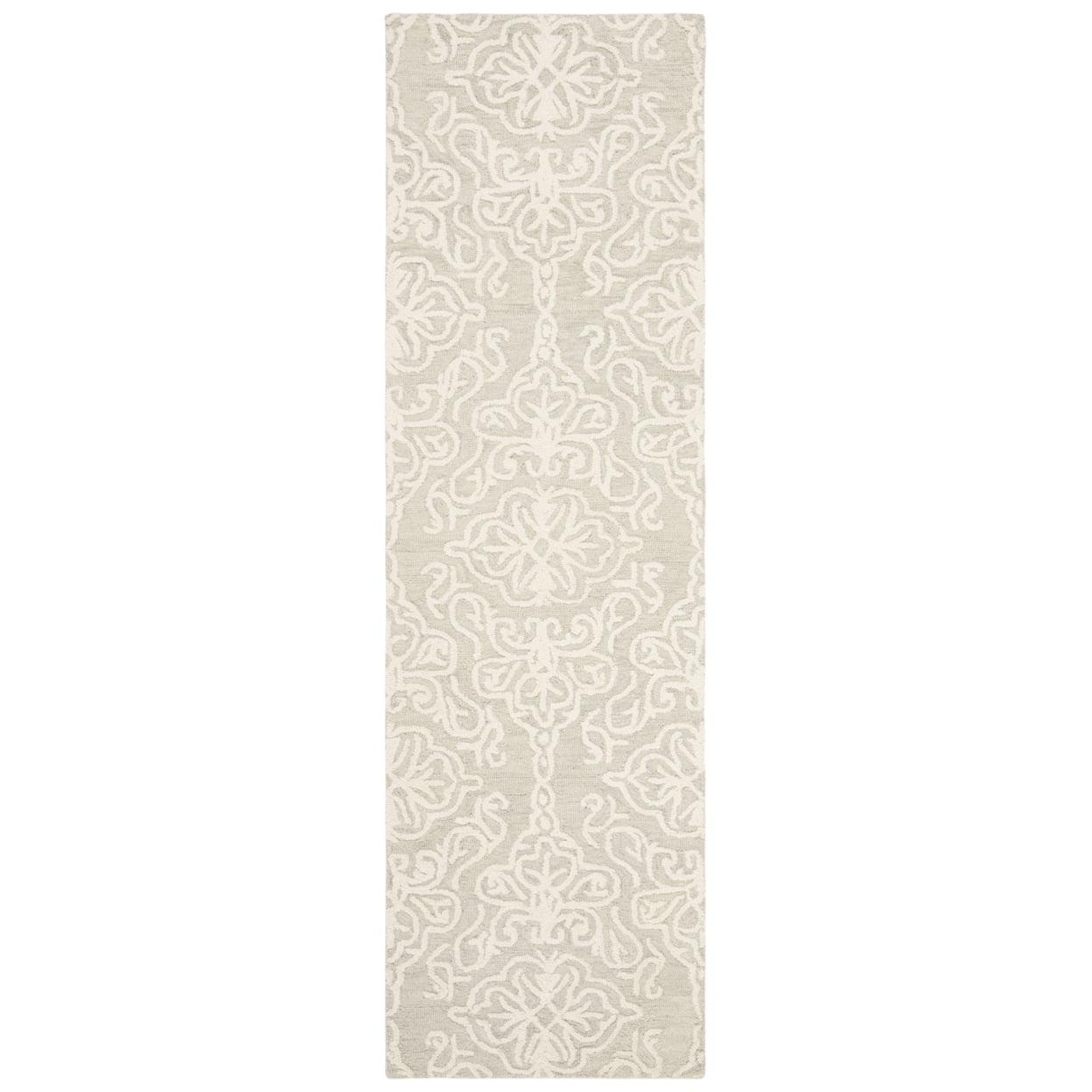SAFAVIEH Blossom Asher Damask Runner Rug, Silver/Ivory, 2'3" x 22'