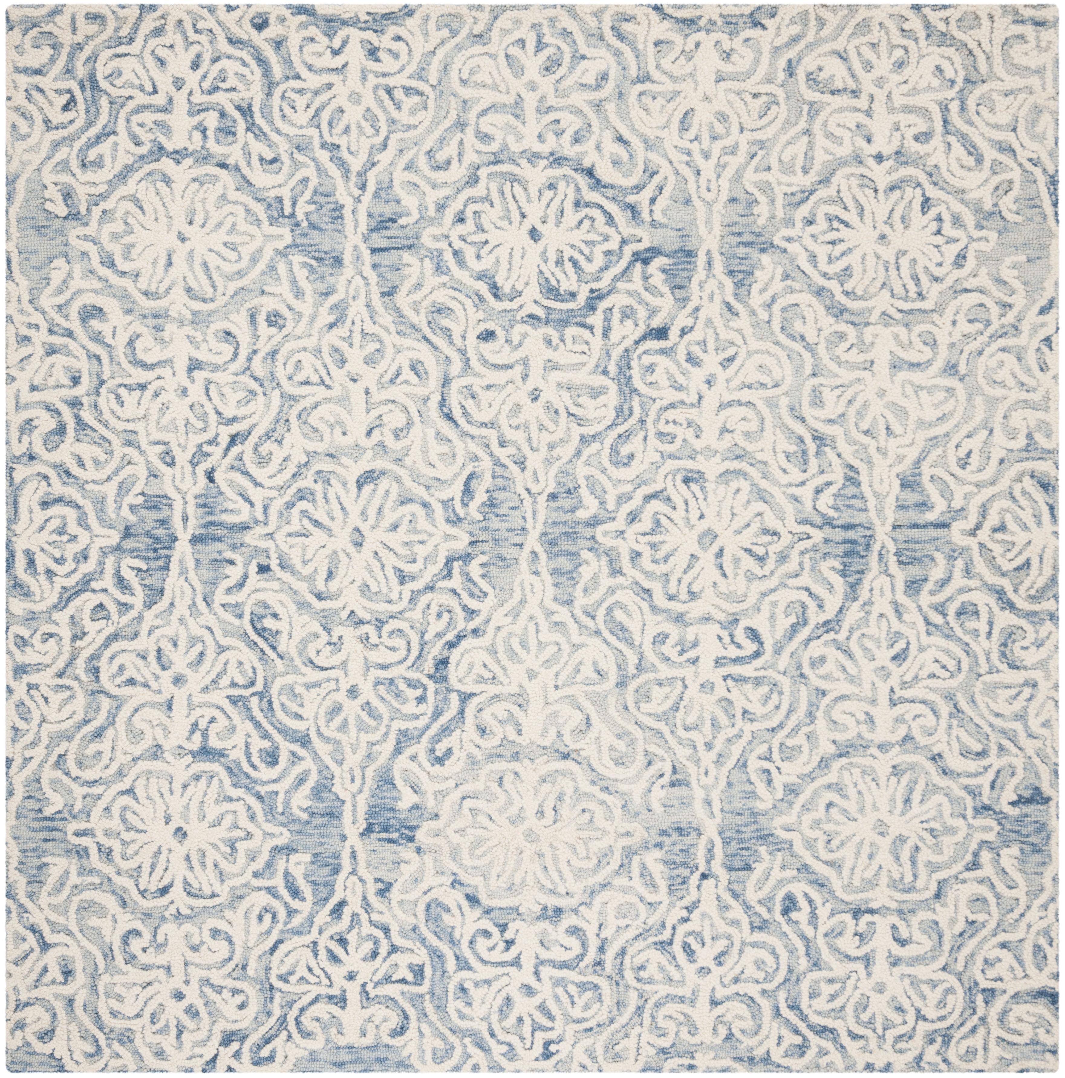 SAFAVIEH Blossom Asher Damask Wool Area Rug, Blue/Ivory, 6' x 6' Square