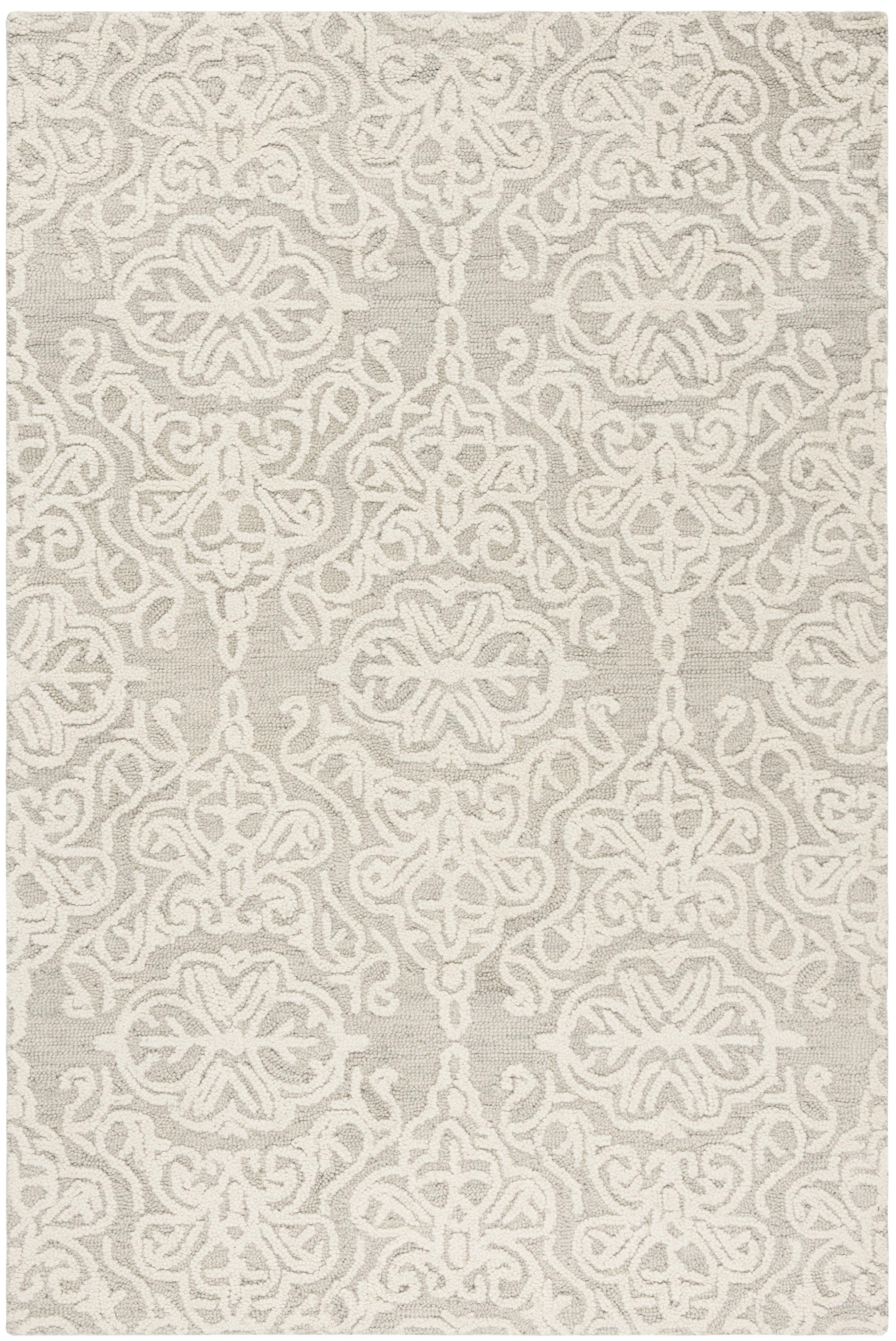 Elegant Silver/Ivory Floral Hand-Tufted Wool Rug, 4' x 6'