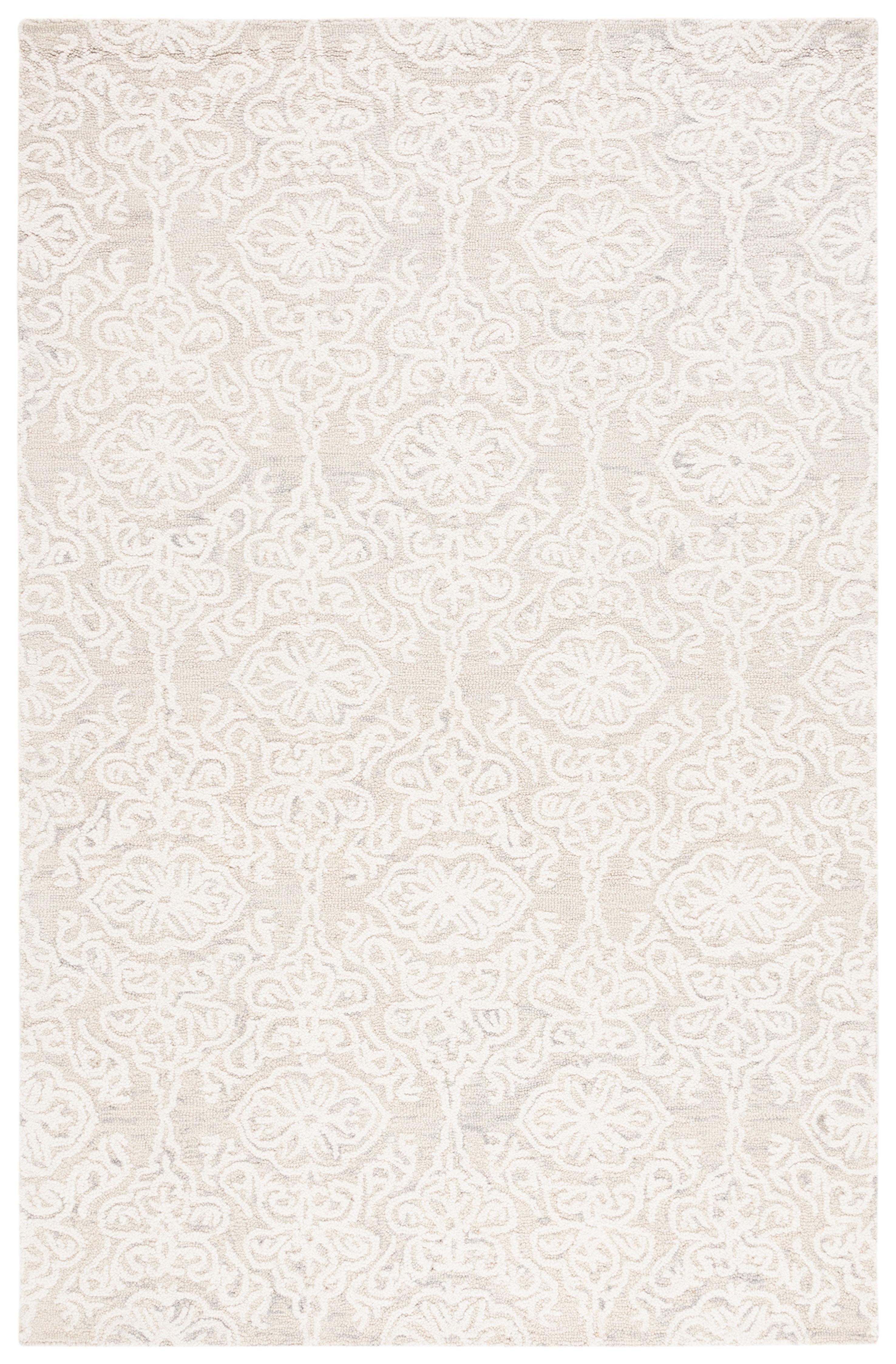 Elegant Silver and Ivory Floral Tufted Wool Rug, 5' x 8'