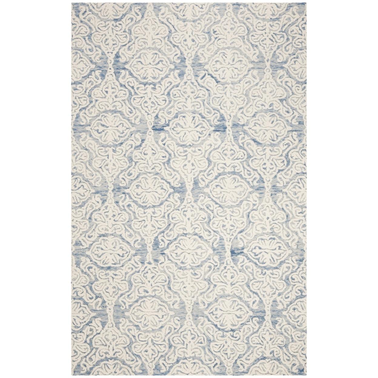 SAFAVIEH Blossom Asher Geometric Wool Area Rug, Blue/Ivory, 6' x 9'