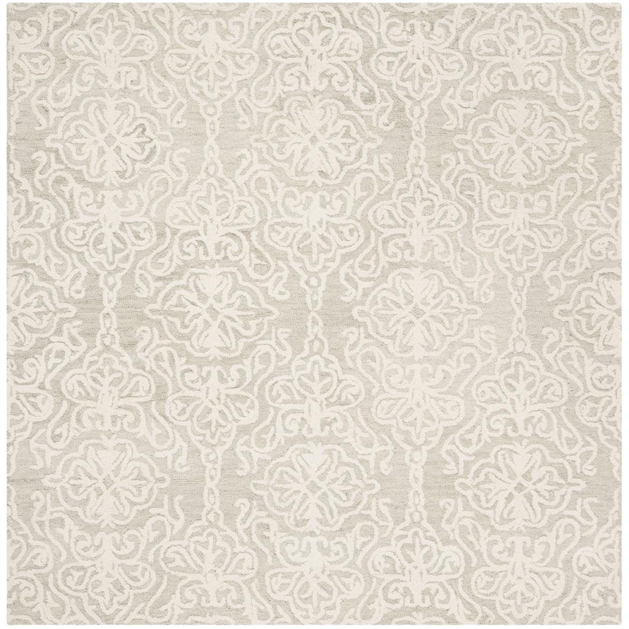 Blossom BLM112 Hand Tufted Indoor Area Rug - Silver/Ivory - 4'x4' - Safavieh
