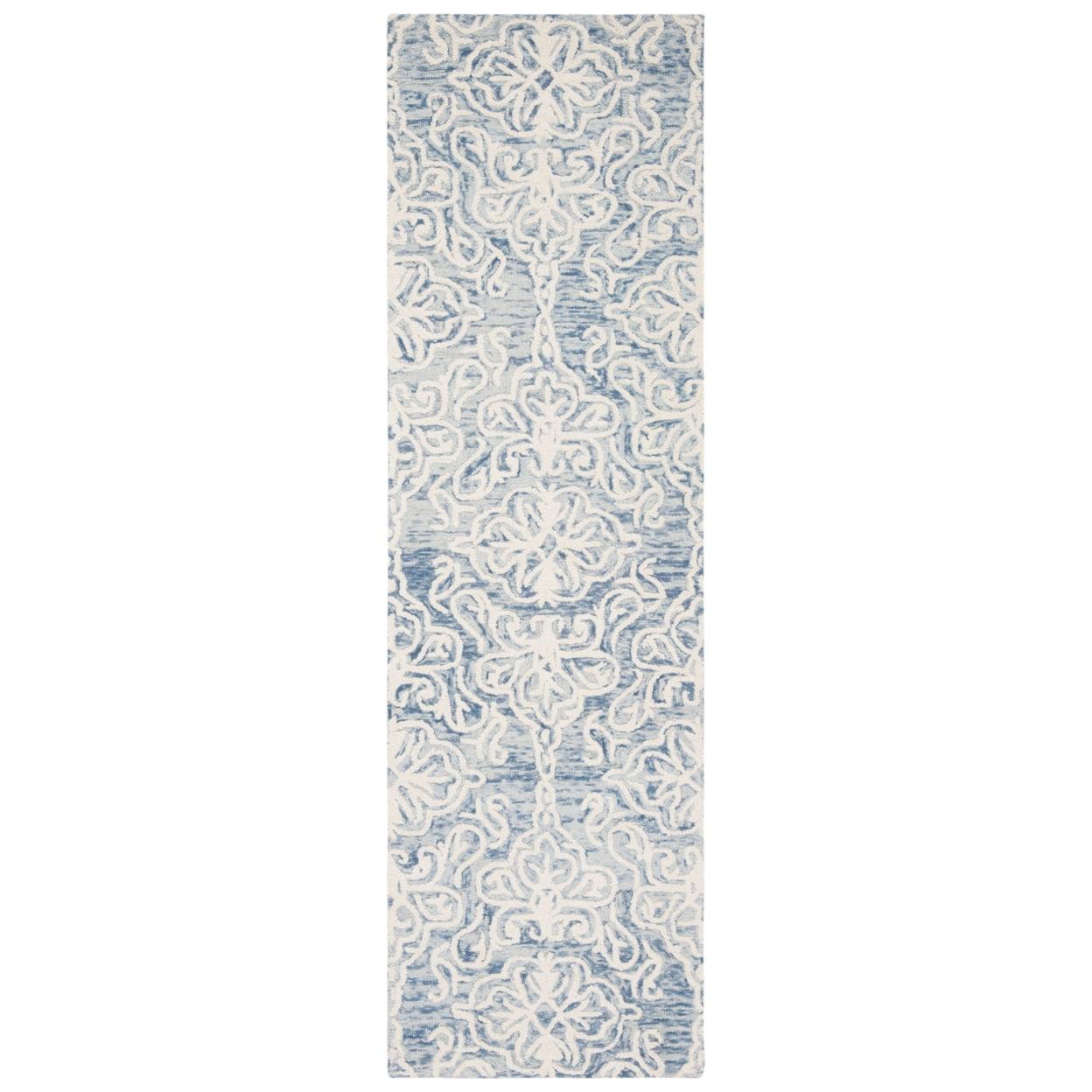SAFAVIEH Blossom Asher Geometric Wool Runner Rug, Blue/Ivory, 2'3" x 6'