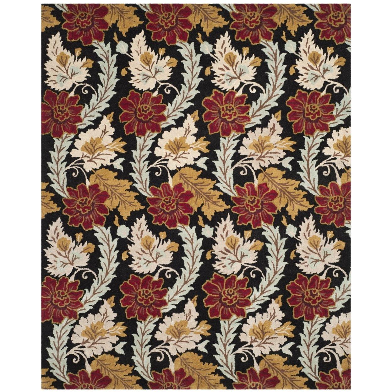 SAFAVIEH Blossom Ashley Floral Flowers Wool Area Rug, Black/Multi, 5' x 8'