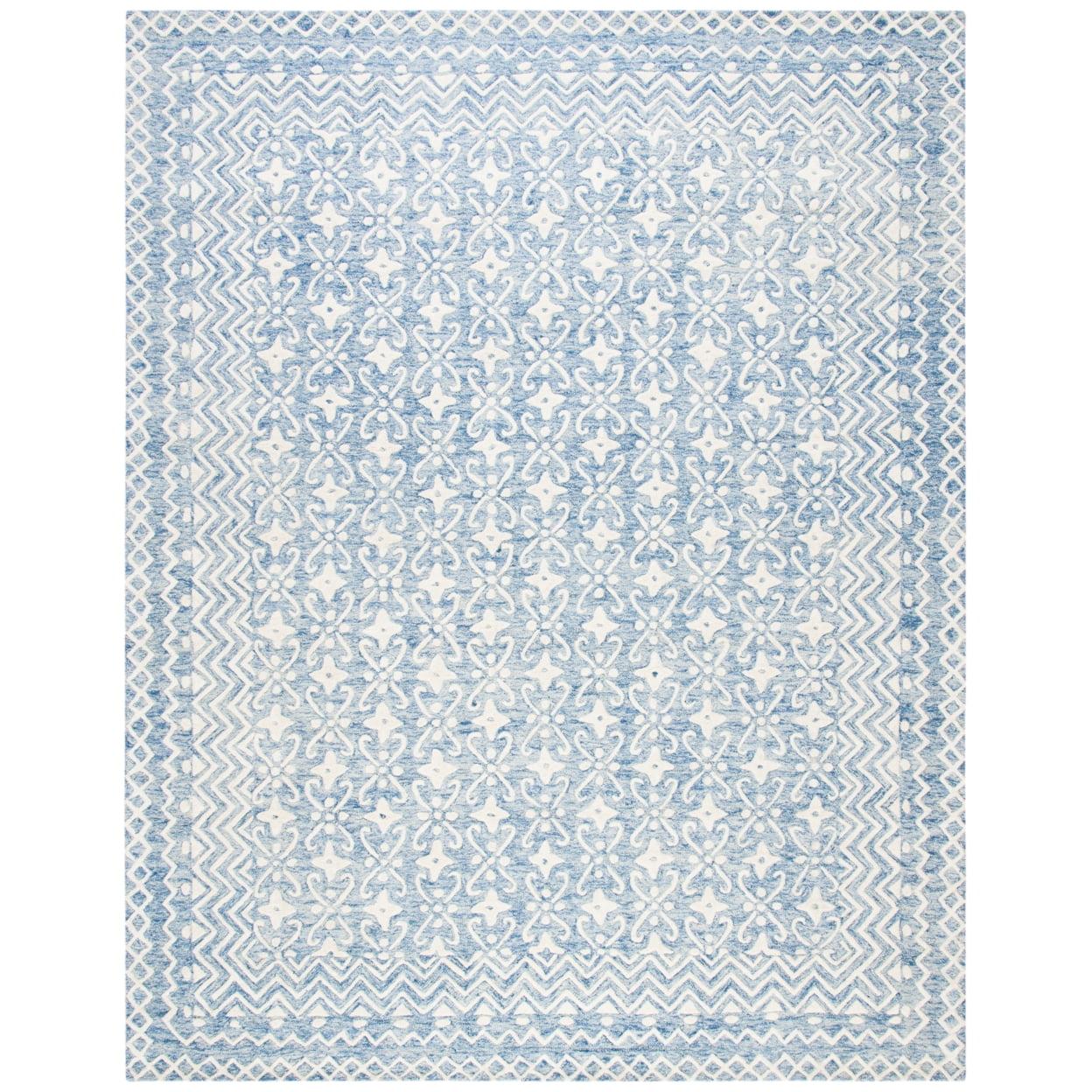 Hand-Tufted Artisan Blue & Ivory Wool Rectangular Rug, 10' x 14'