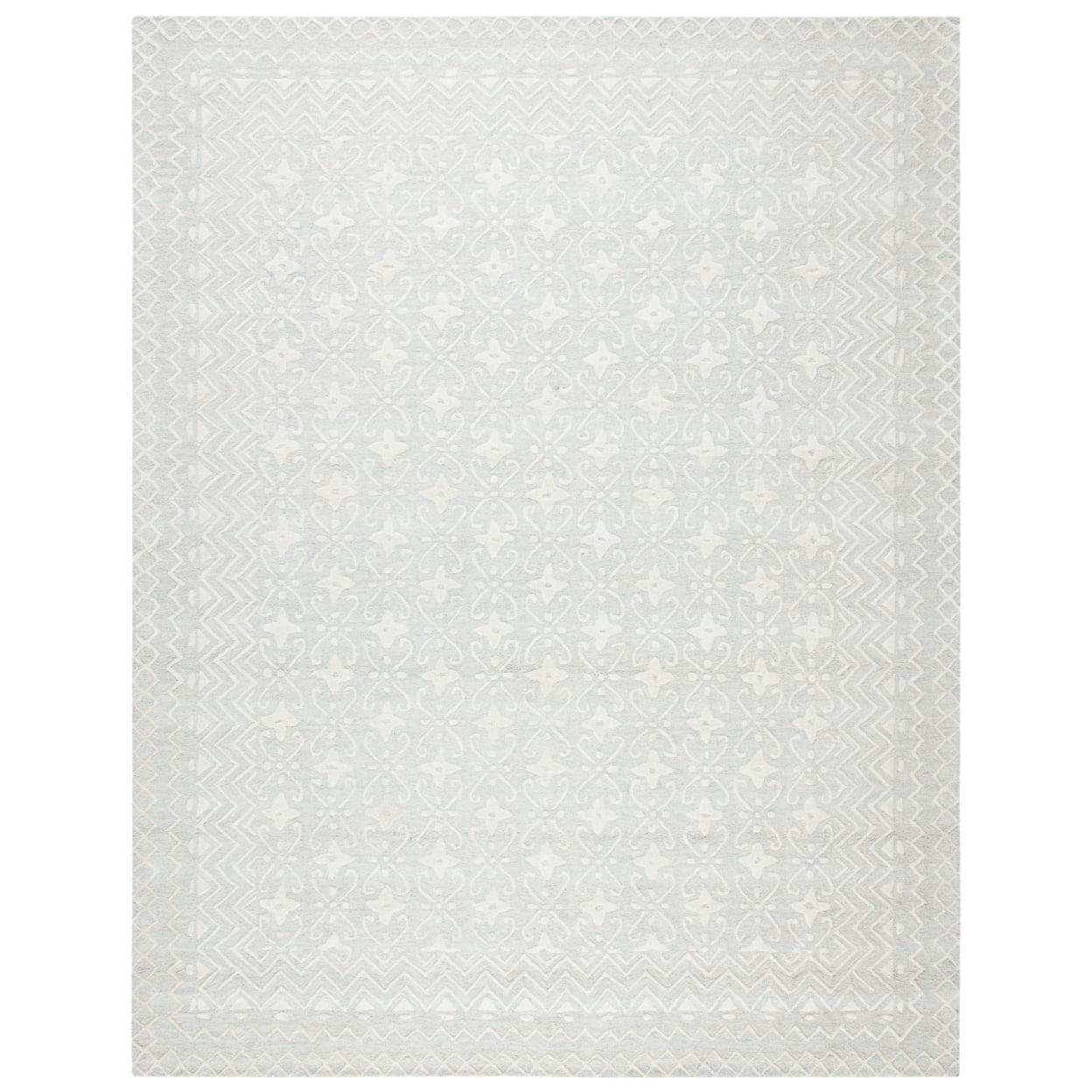 Ivory and Gray Tufted Handmade Wool 10' x 14' Area Rug