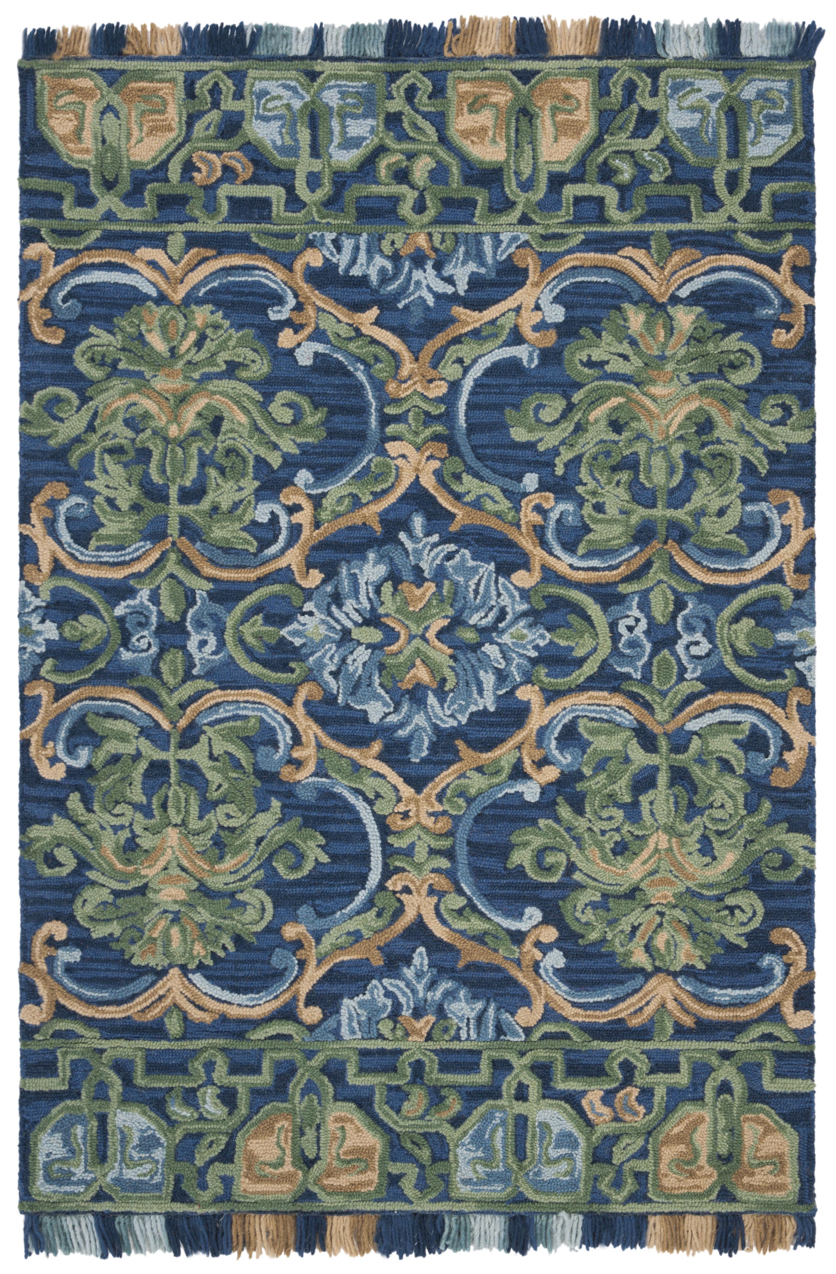 SAFAVIEH Blossom Abram Geometric Area Rug, Navy/Green, 2'3" x 4'