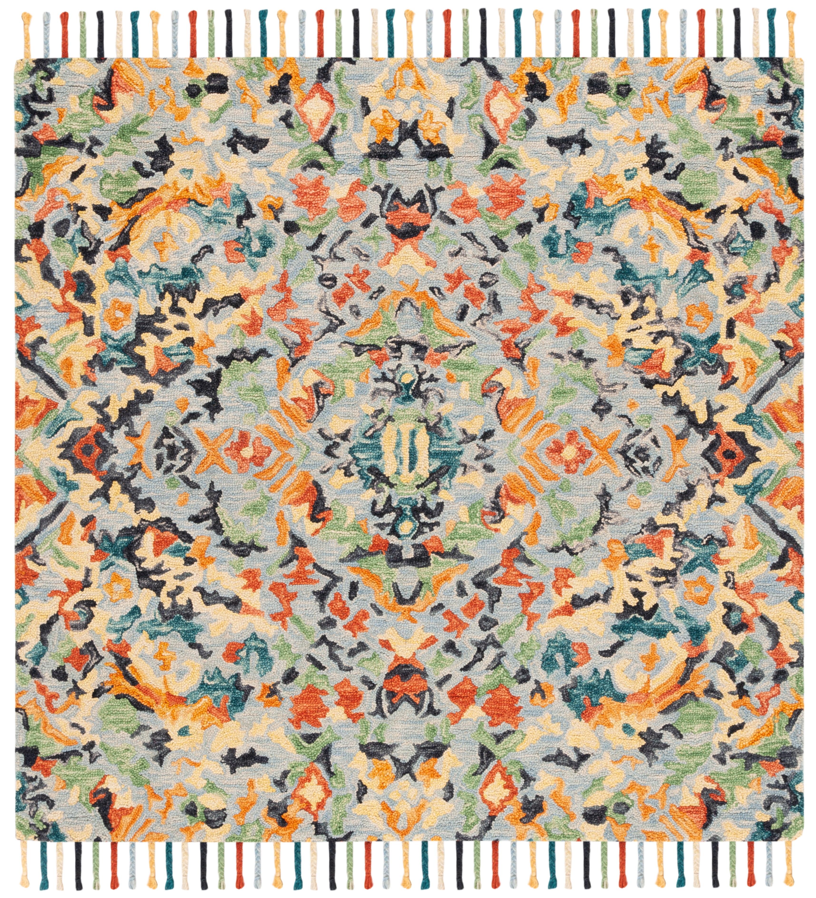 SAFAVIEH Blossom Everitt Floral Wool Area Rug, Blue/Multi, 8' x 8' Square