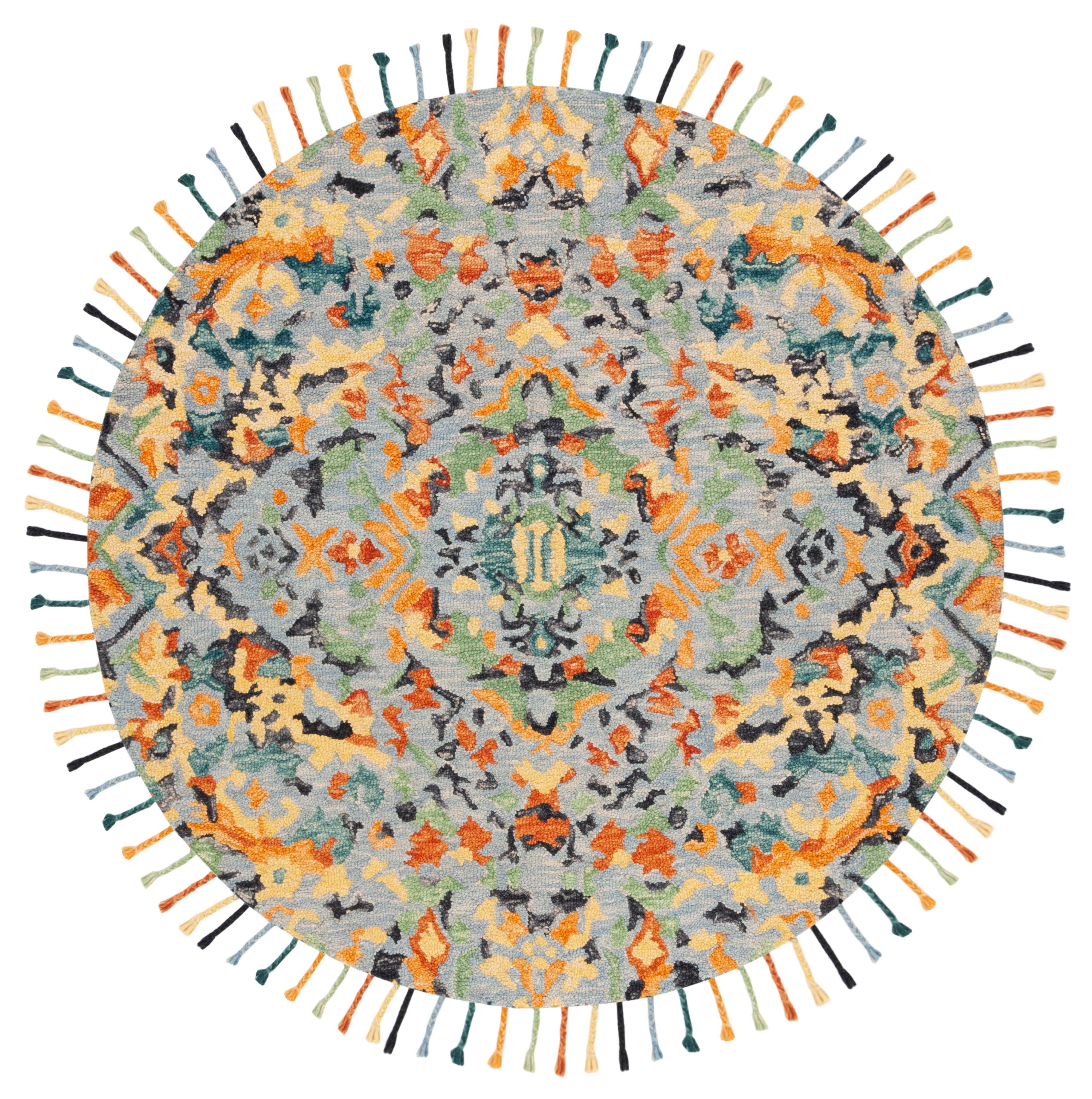 SAFAVIEH Blossom Everitt Floral Wool Area Rug, Blue/Multi, 10' x 10' Round