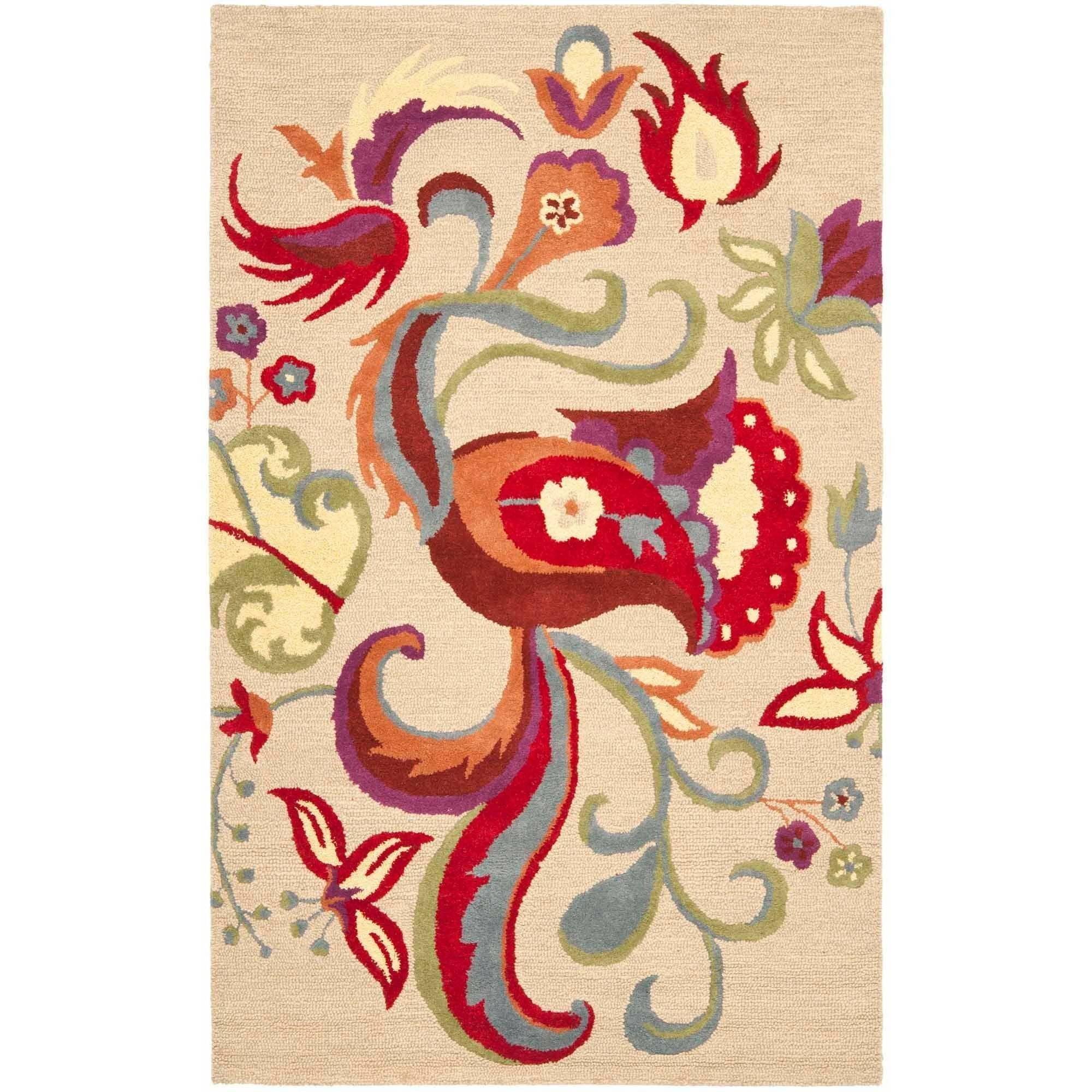 Blossom BLM680 Handmade Hooked Area Rug - Beige/Multi - 8' X 10' - Safavieh