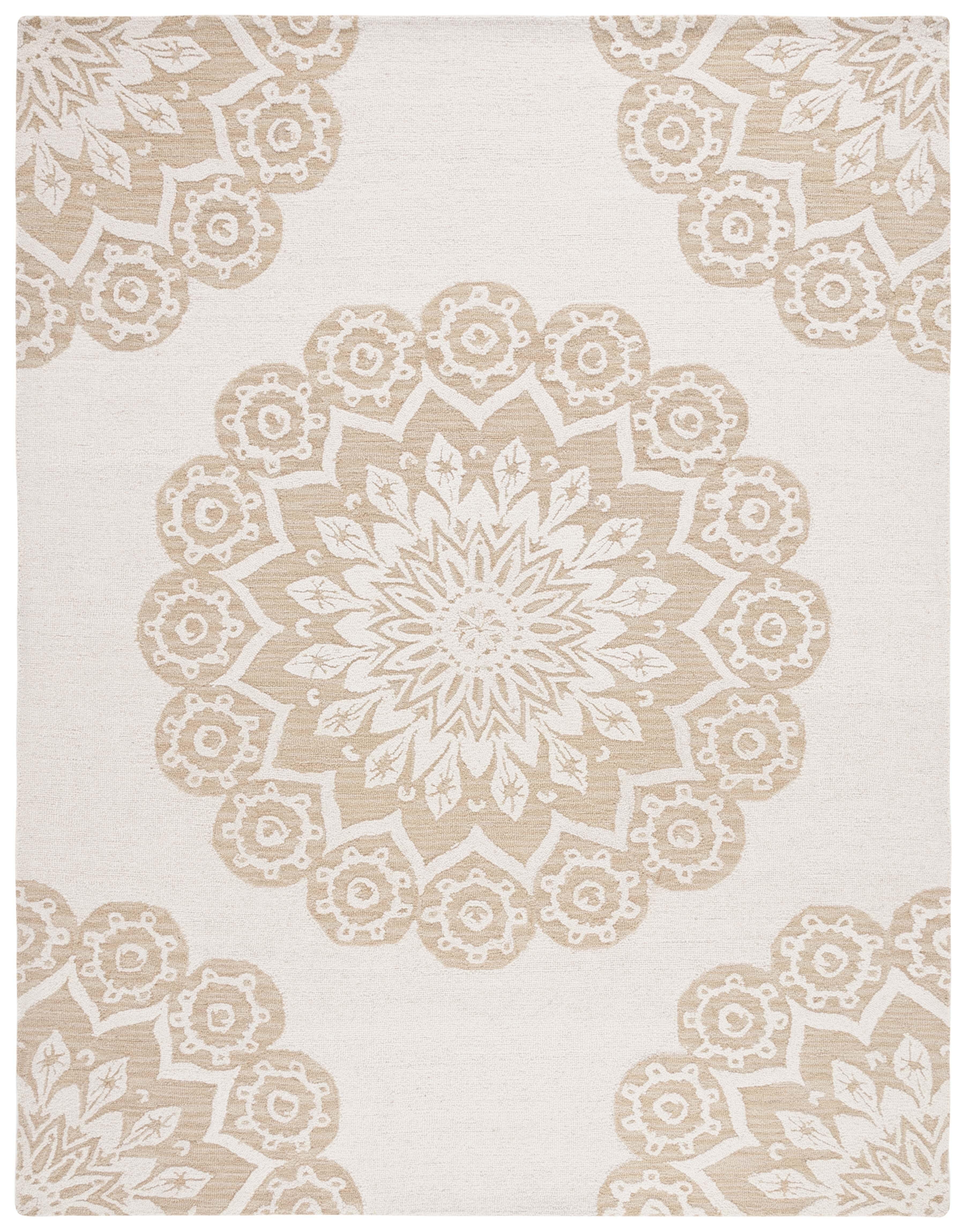 Handmade Tufted Brown Floral Wool Cotton 8' x 10' Rug