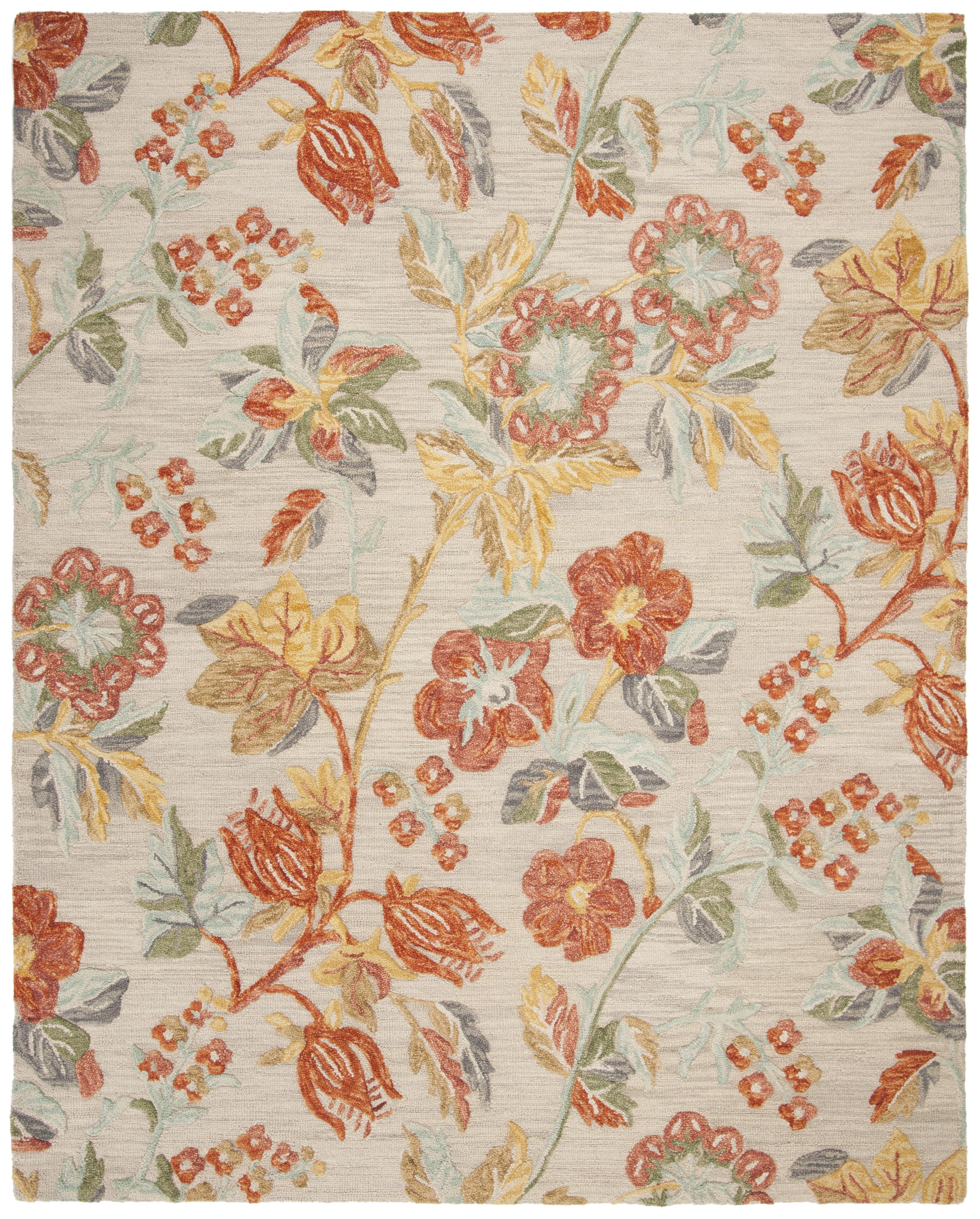 SAFAVIEH Blossom Caiden Floral Wool Area Rug, Grey/Red, 10' x 14'