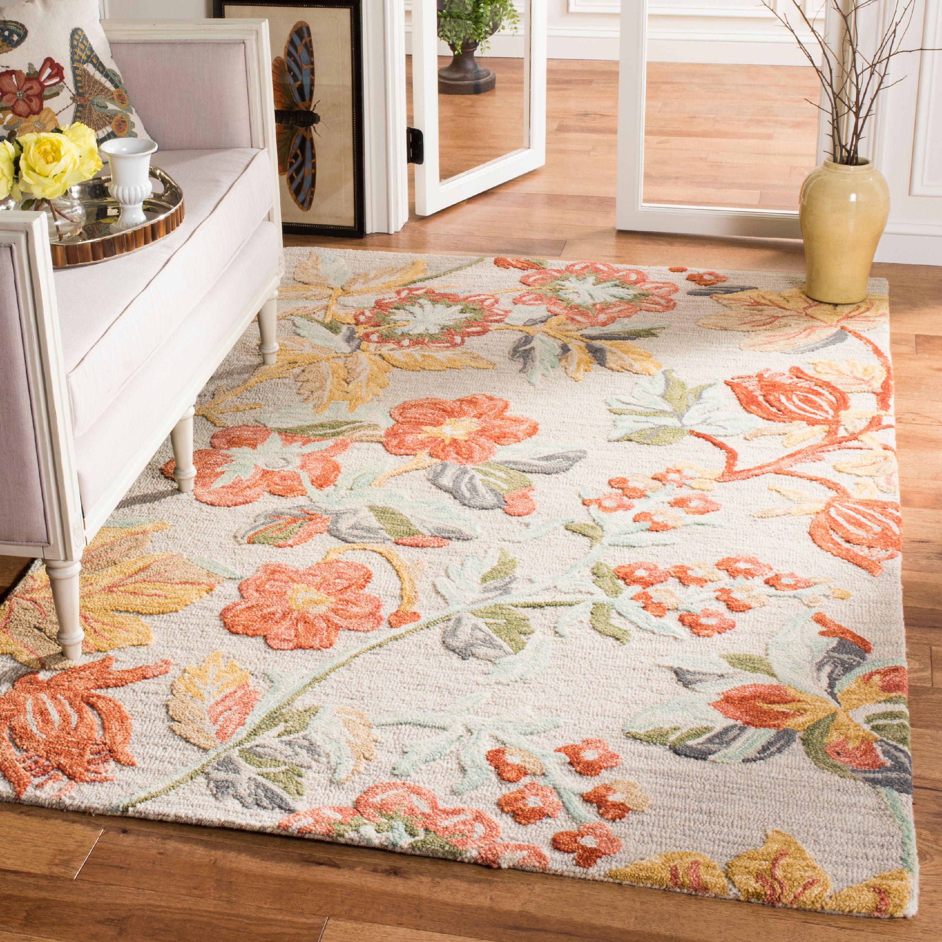 Blossom BLM458 Hand Tufted Area Rug - Grey/Red - 6'x9' - Safavieh.