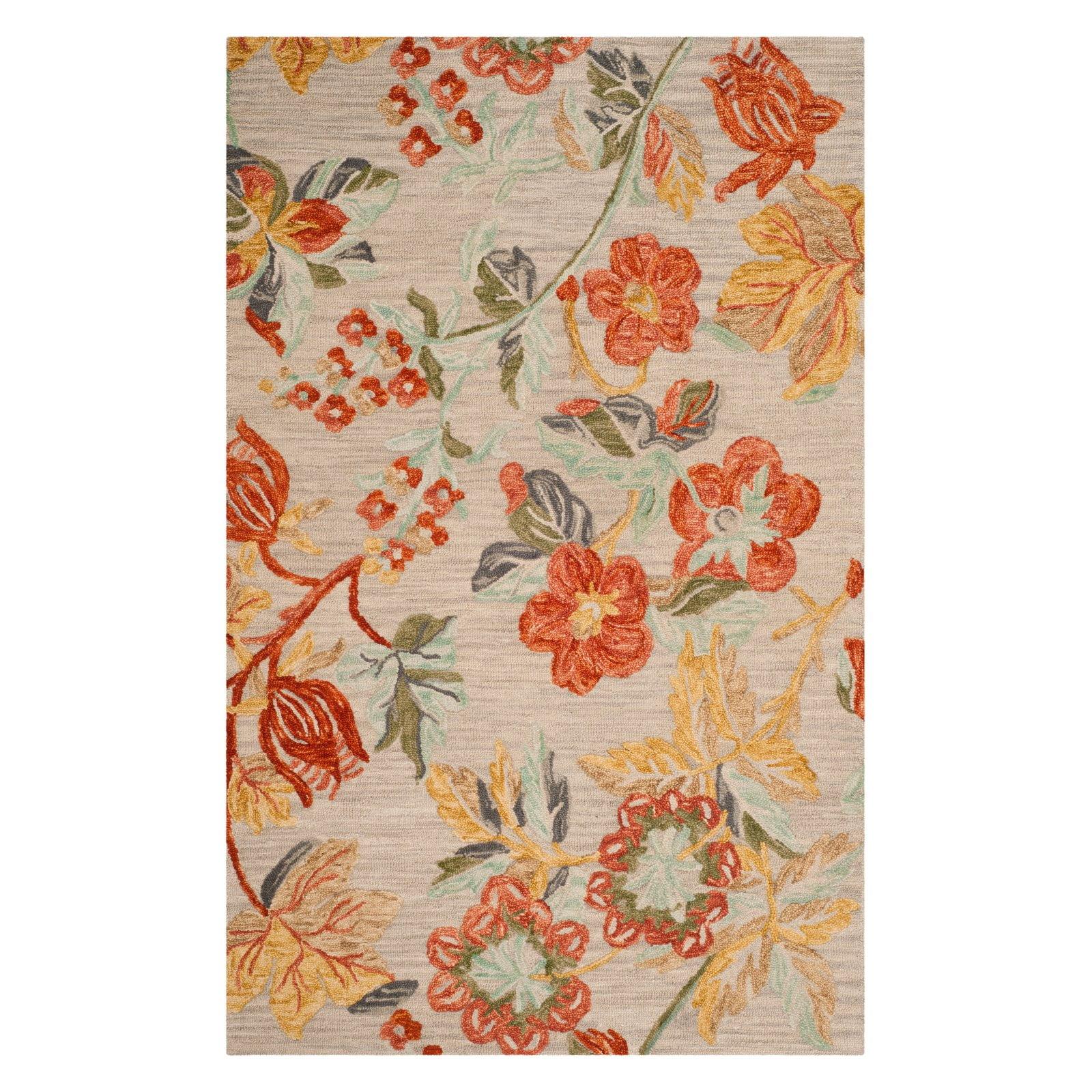 SAFAVIEH Blossom Caiden Floral Wool Runner Rug, Grey/Red, 2'3" x 8'