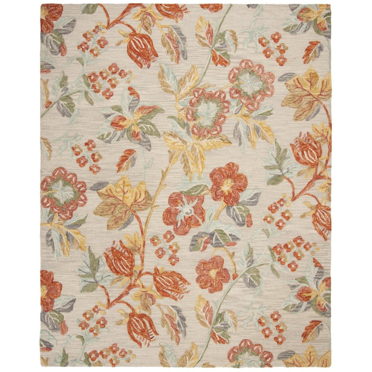 SAFAVIEH Blossom Caiden Floral Wool Runner Rug, Grey/Red, 2'3" x 8'