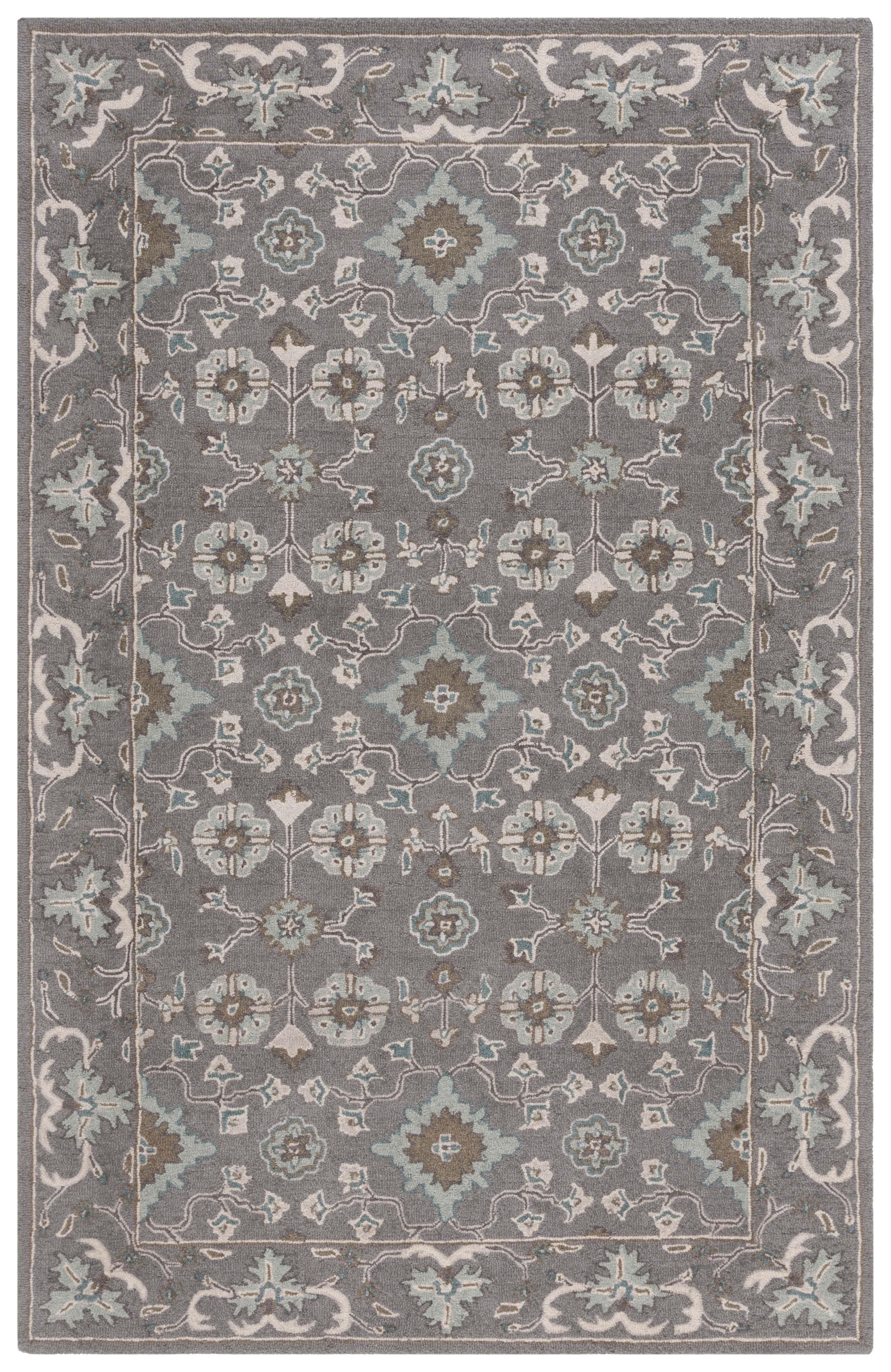 Elegant Hand-Tufted Blossom Floral Wool Rug in Gray, 5' x 8'