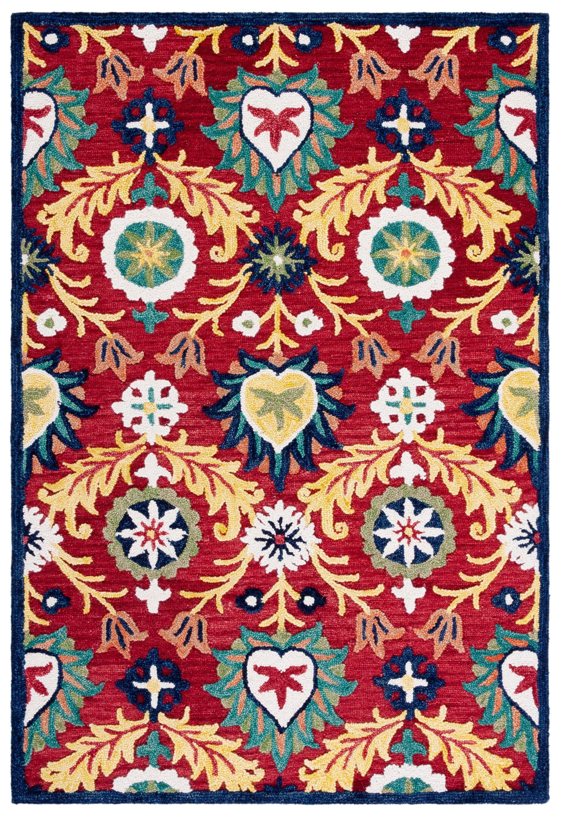 Blossom Red and Yellow Wool Hand-Tufted Area Rug