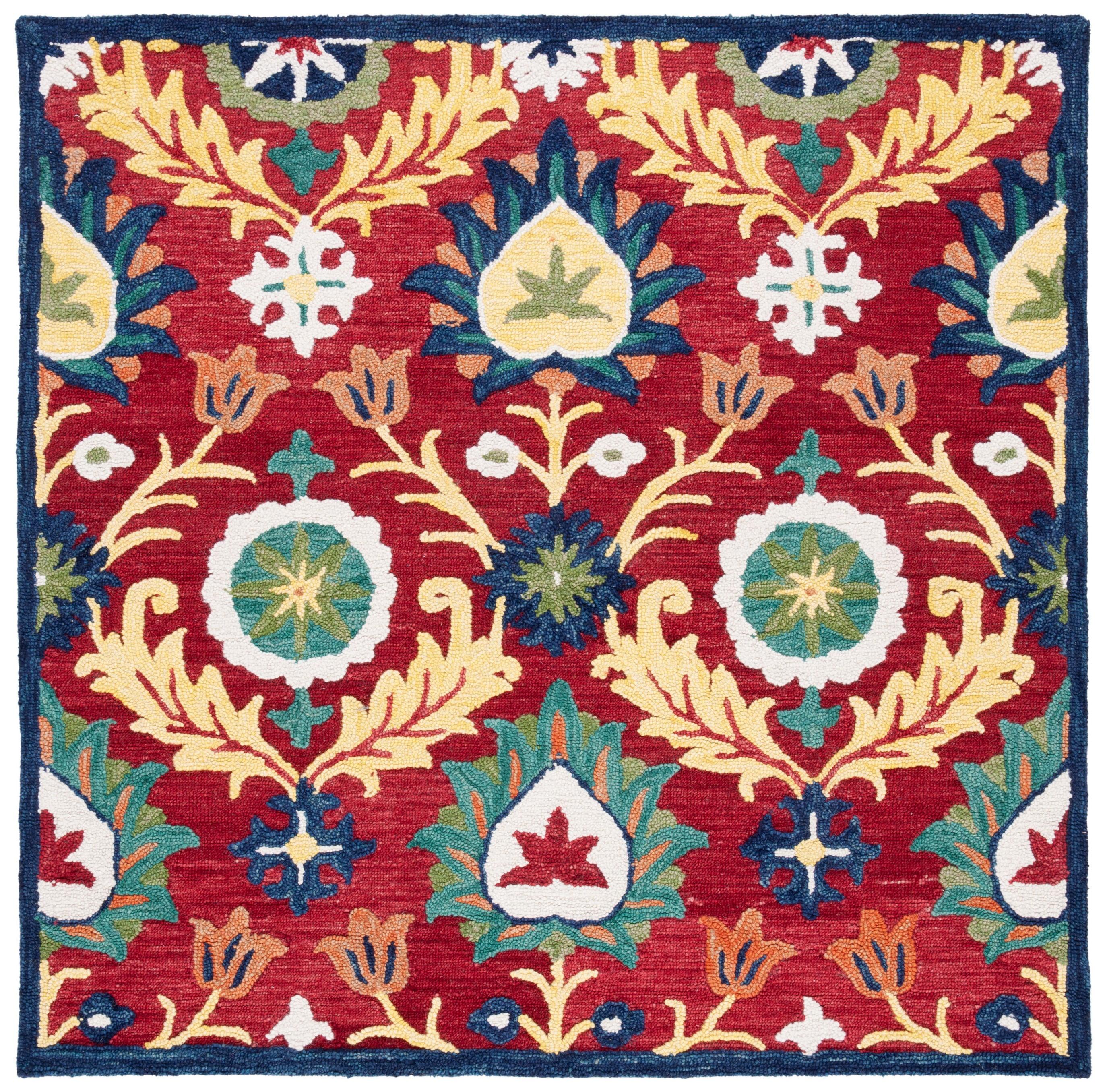 Country Casual 72'' Red Square Tufted Wool Area Rug