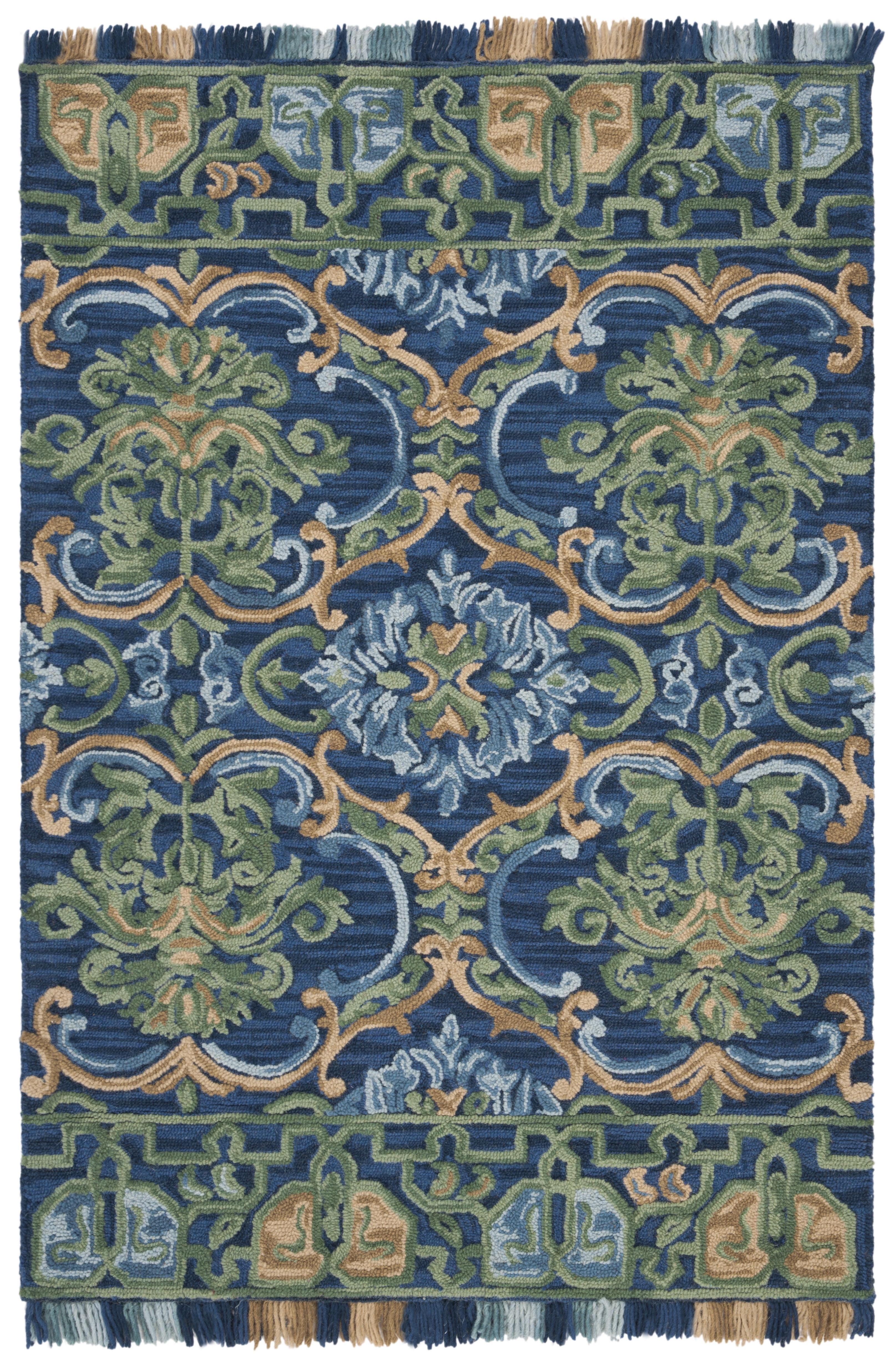 Blossom BLM422 Hand Tufted Indoor Accent Rug - Navy/Green - 3'x5' - Safavieh