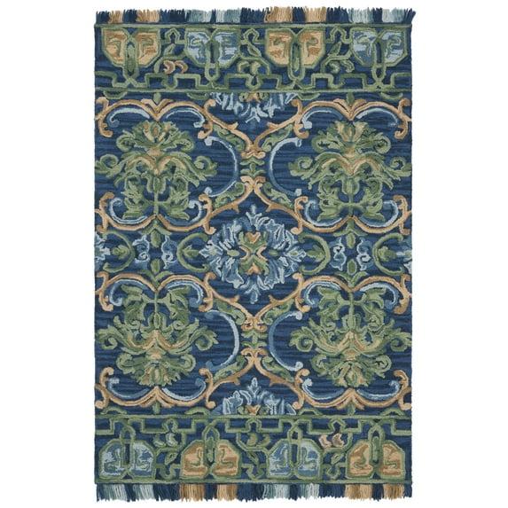 Blossom BLM422 Hand Tufted Indoor Accent Rug - Navy/Green - 3'x5' - Safavieh