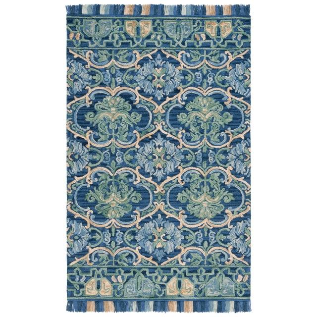 Blossom BLM422 Hand Tufted Indoor Accent Rug - Navy/Green - 3'x5' - Safavieh