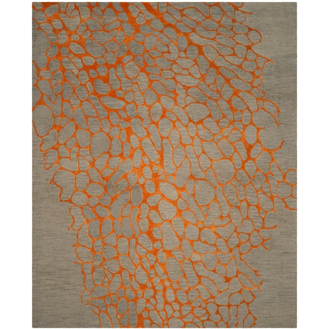 Blossom BLM695 Hand Hooked Indoor Area Rug - Grey/Orange - 5'x8' - Safavieh