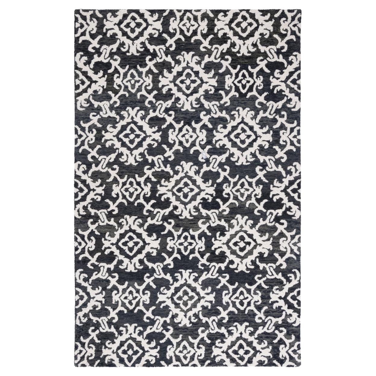 SAFAVIEH Blossom Cletus Geometric Wool Area Rug, Black/Ivory, 9' x 12'