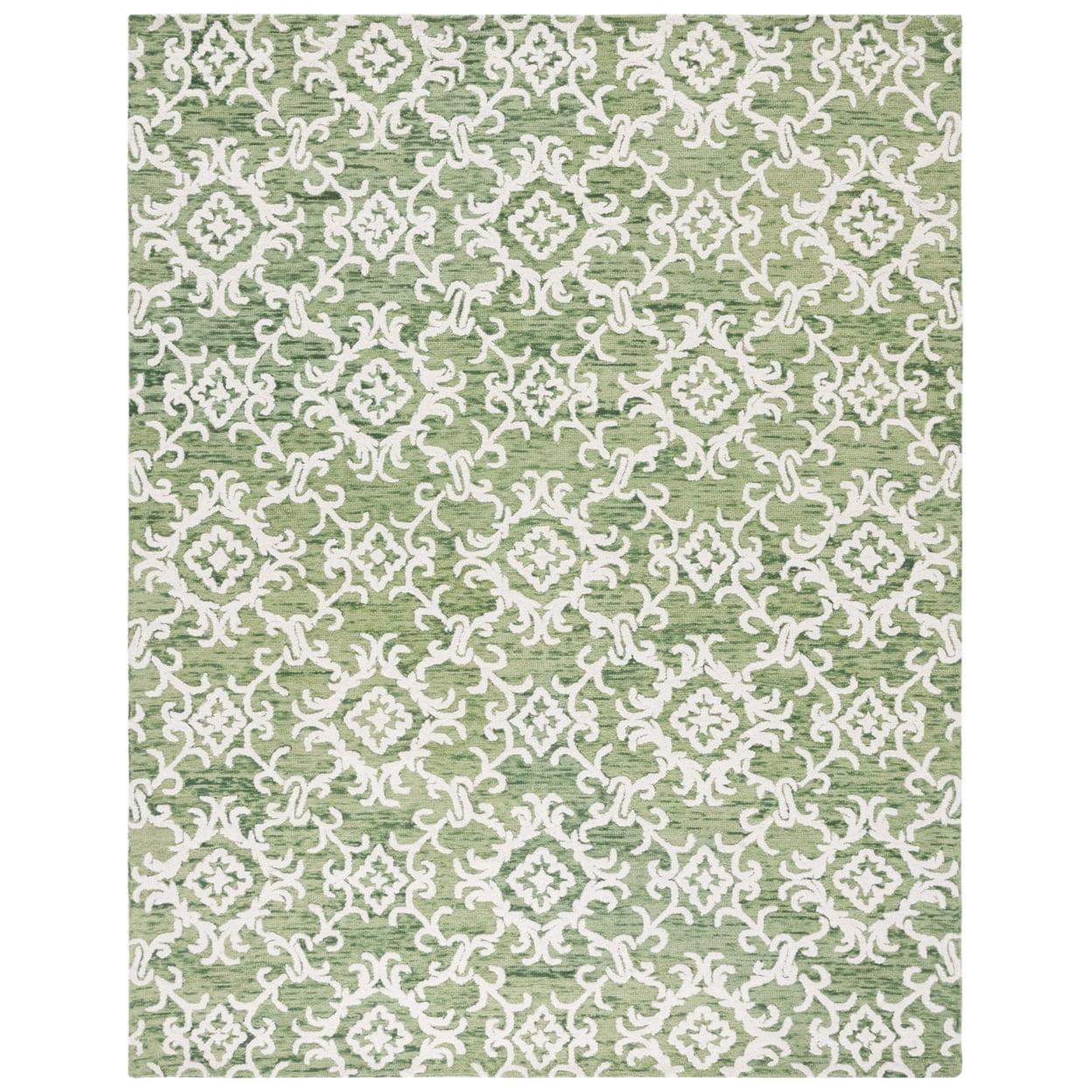 SAFAVIEH Blossom Cletus Geometric Wool Area Rug, Green/Ivory, 10' x 14'