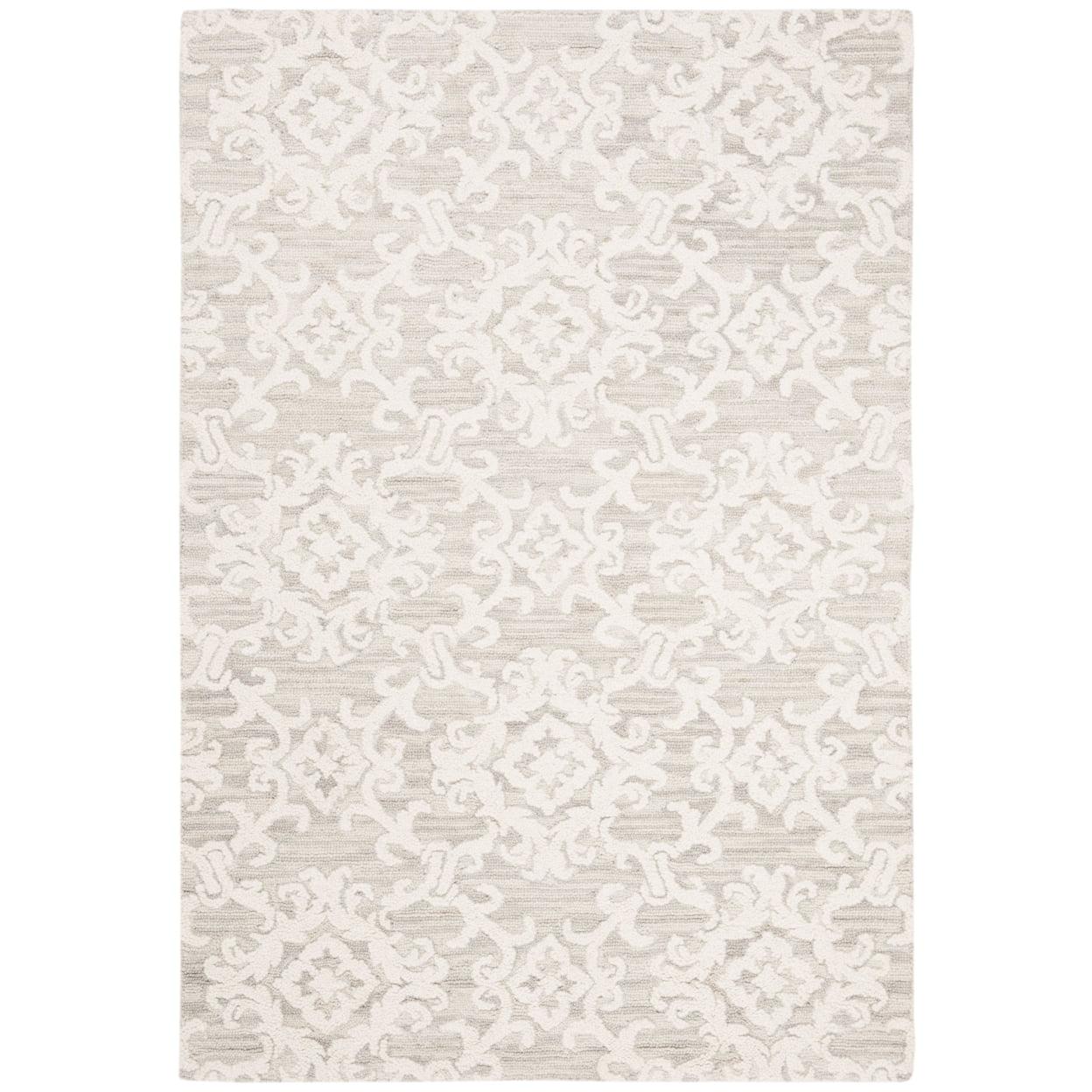 Handmade Grey and Ivory Floral Wool Tufted Rug, 2'3" x 4'