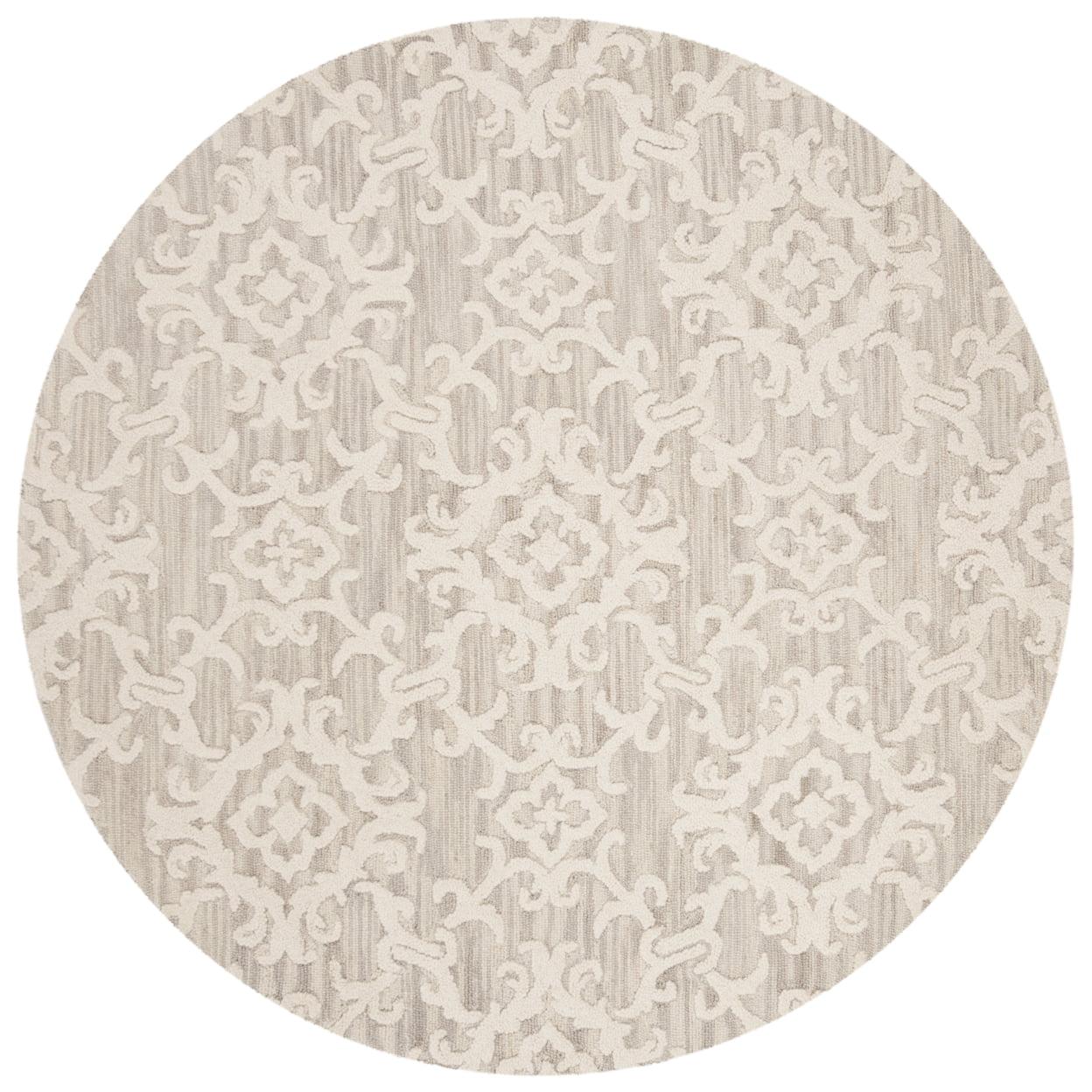 Blossom BLM104 Hand Tufted Area Rug - Grey/Ivory - 4' round - Safavieh.