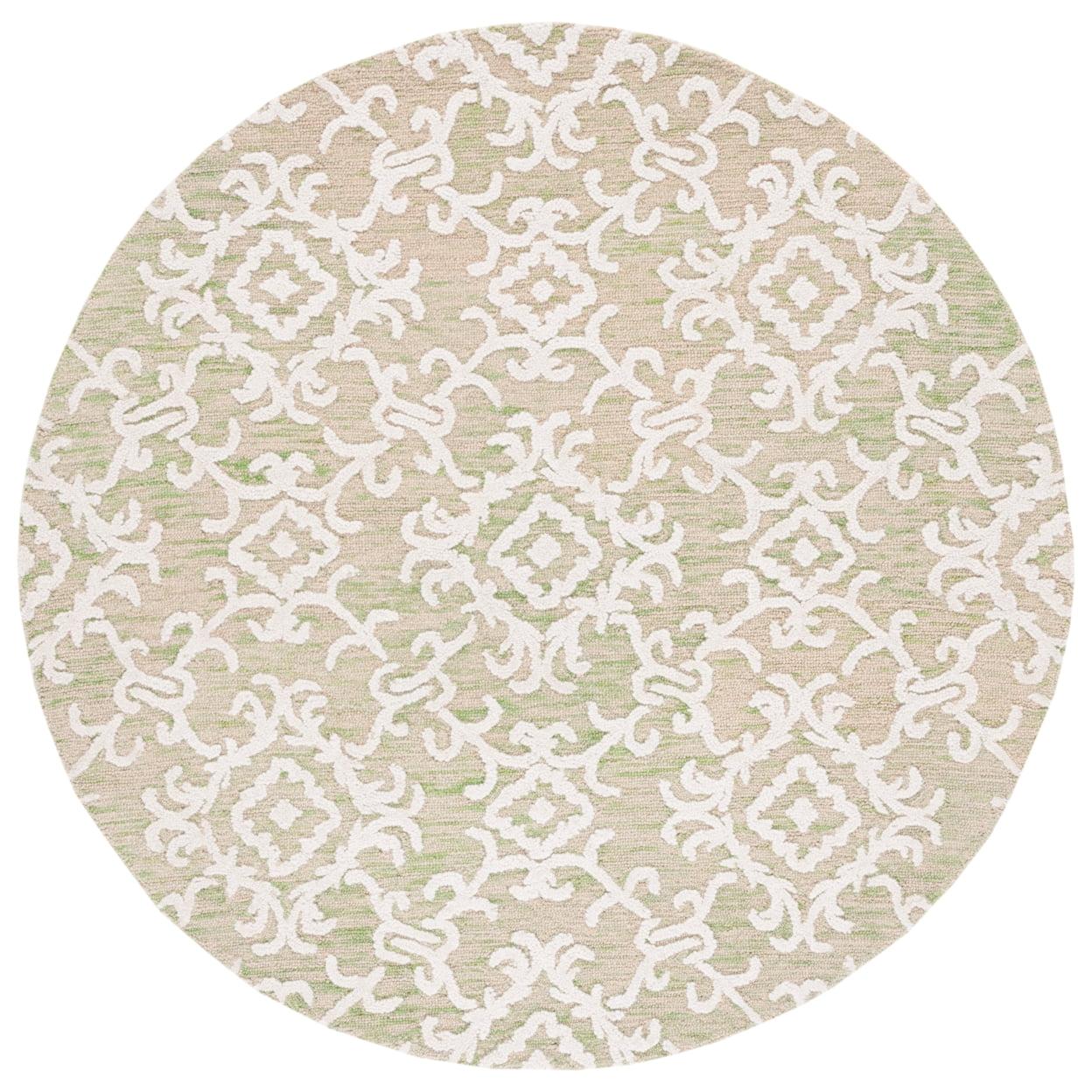 SAFAVIEH Blossom Cletus Geometric Wool Area Rug, Light Green/Ivory, 6' x 6' Round