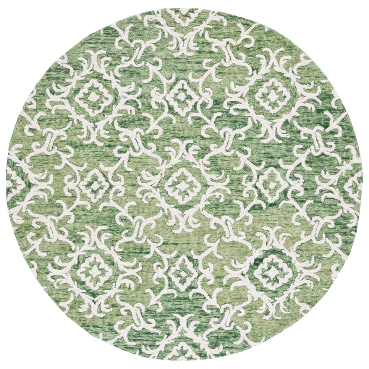 Blossom BLM104 Hand Tufted Area Rug - Green/Ivory - 6' Round - Safavieh.