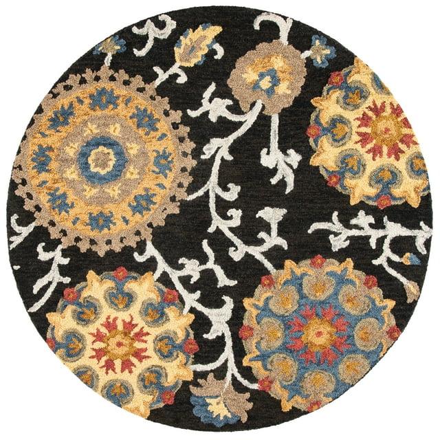 Blossom BLM401 Hand Tufted Area Rug - Charcoal/Multi - 4' round - Safavieh.