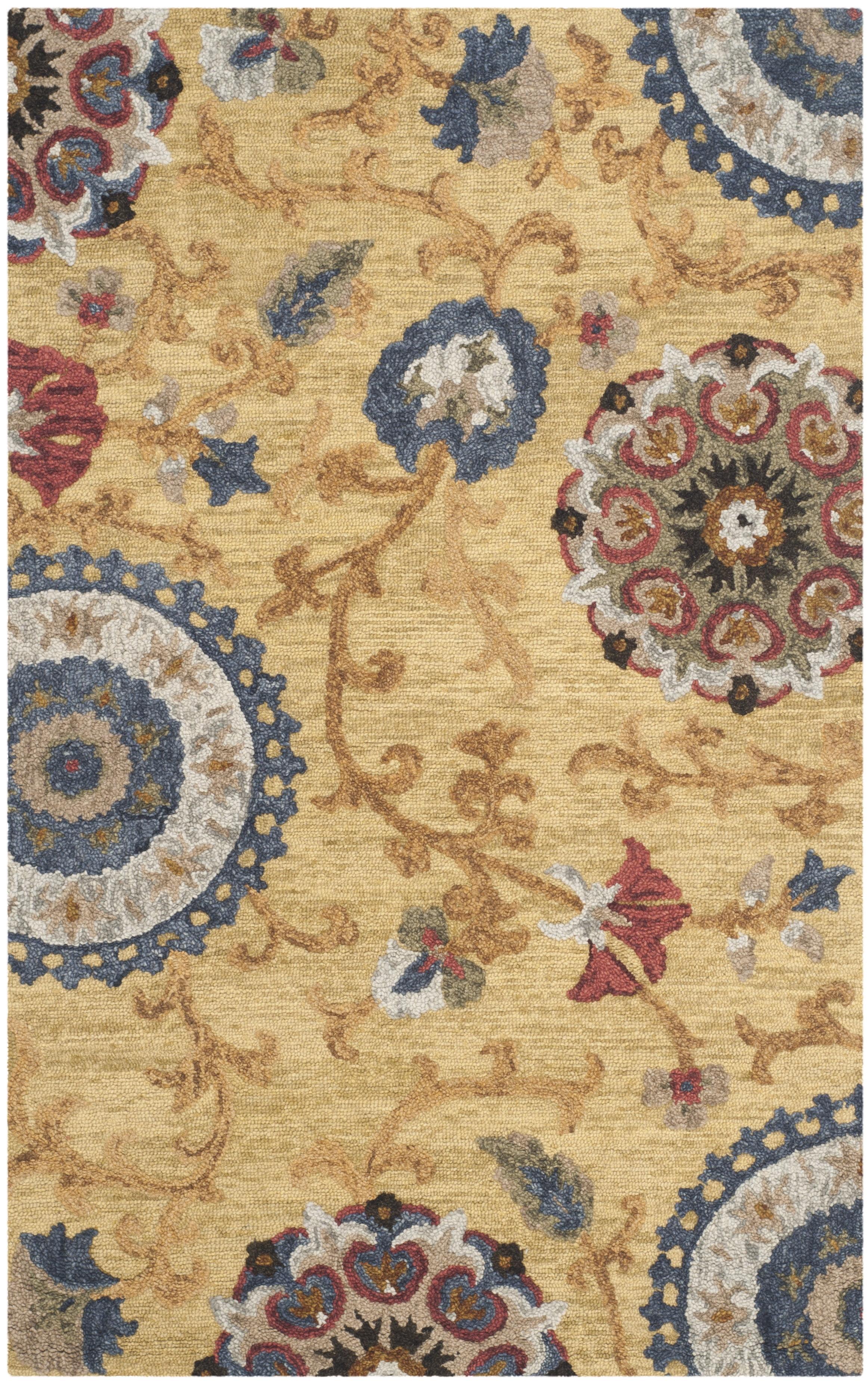 Elegant Floral Gold and Multicolor Hand-Tufted Wool Rug 2'3" x 4'